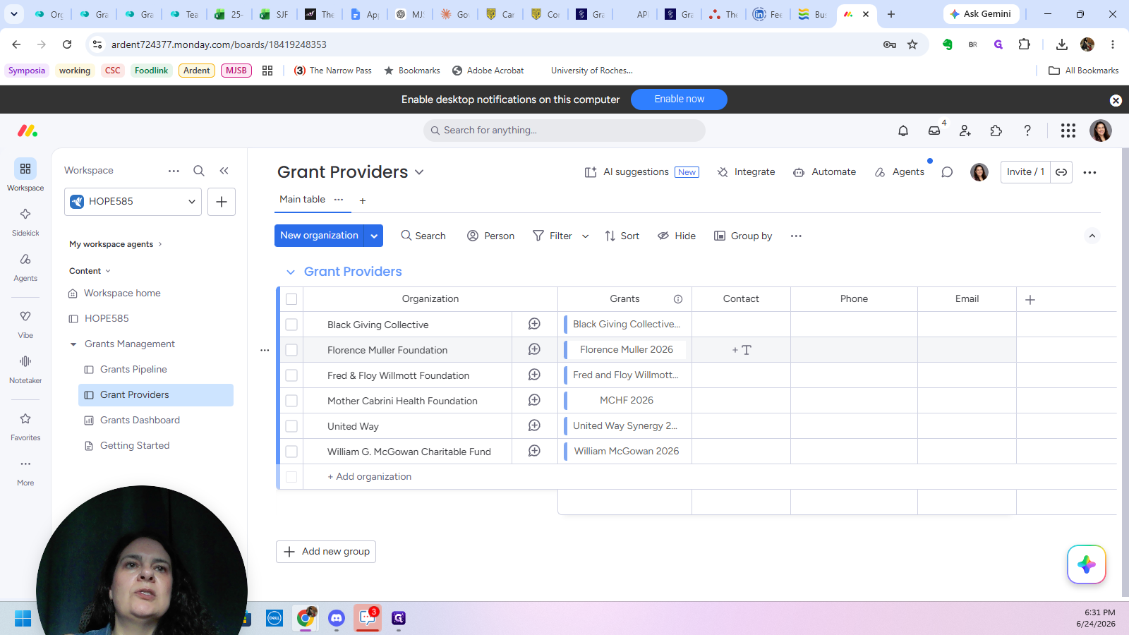 Step #8: Click into the Contact cell next to an organization's name.