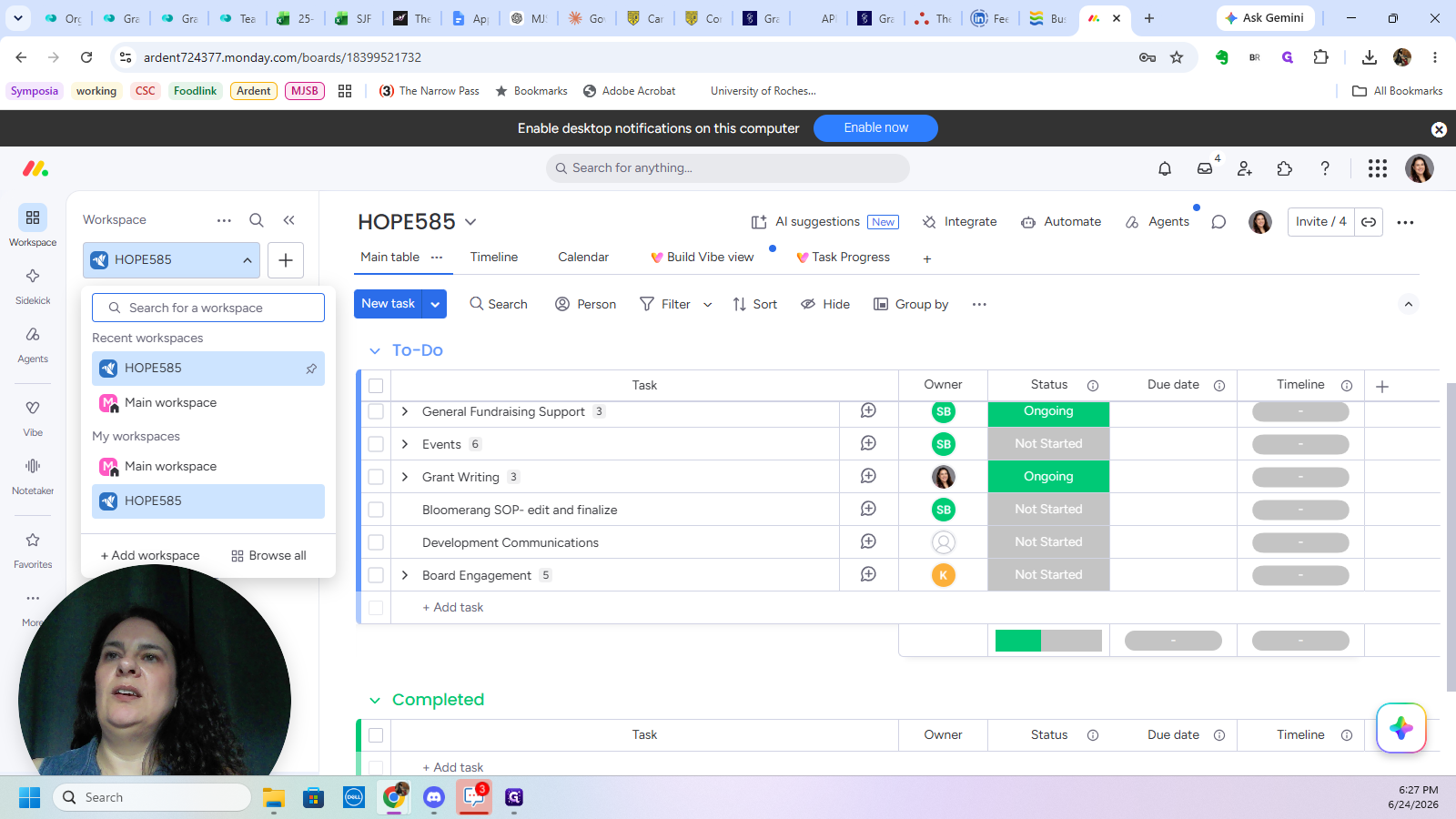 Step #1: Click on HOPE585 (or your specific workspace name) in the sidebar navigation.