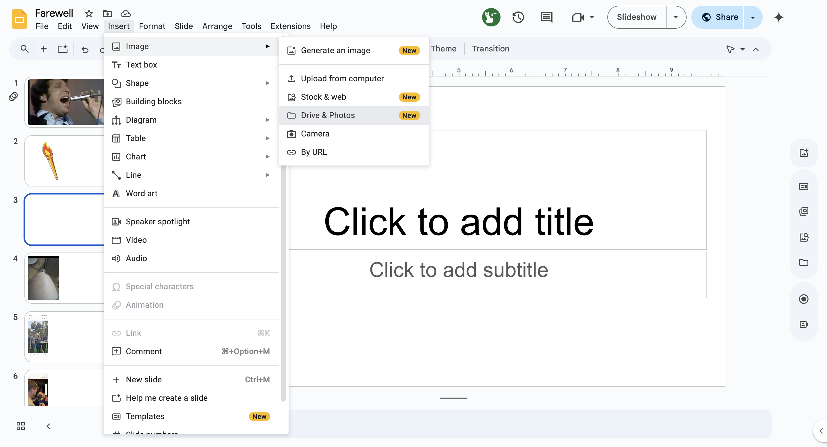 Step #3: Click the Insert tab > Image > Drive & Photos.