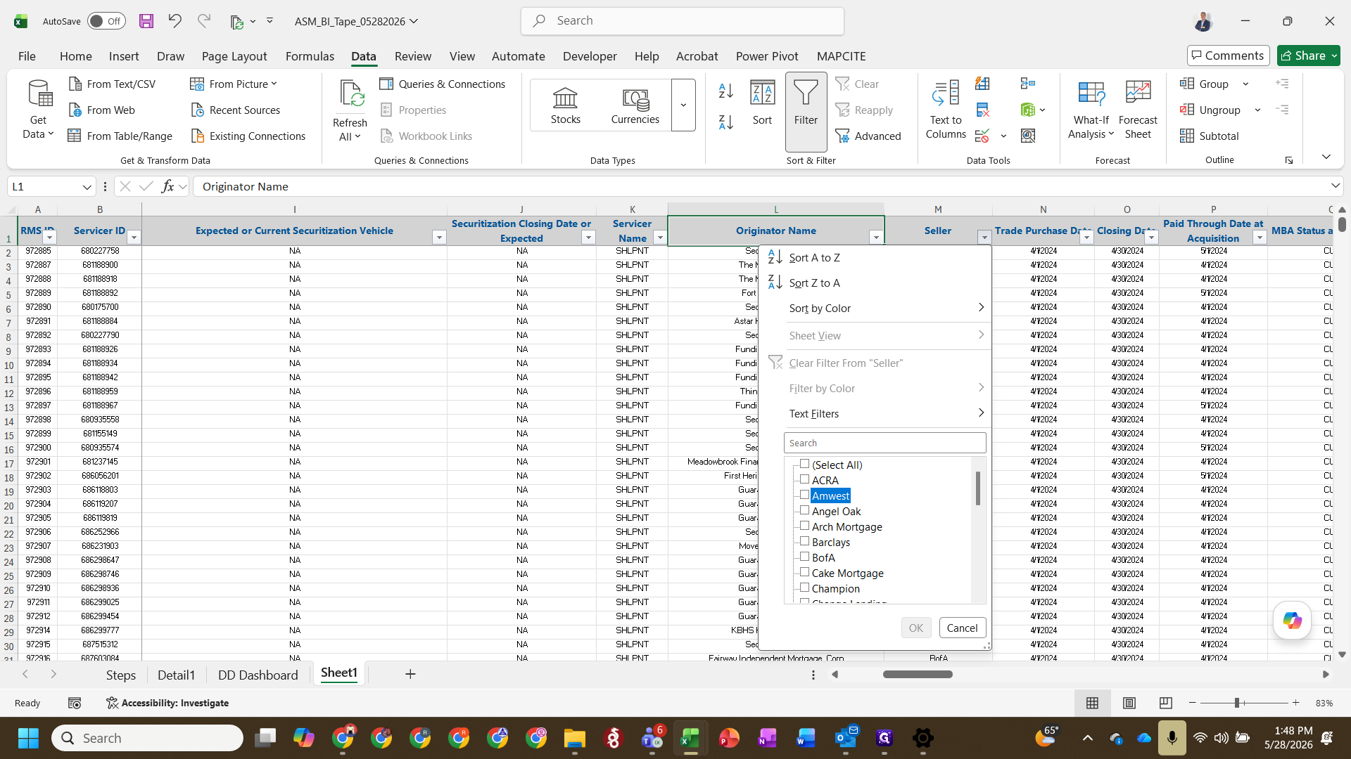 Step #5: Open the filter menu on the Originator Name column.