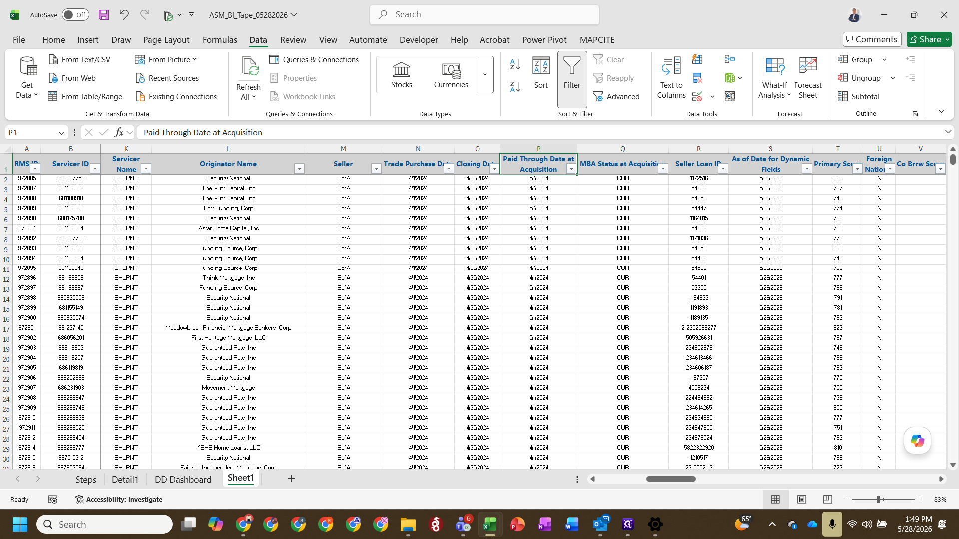 Step #8: Open the filter menu on the Paid Through Date at Acquisition column.