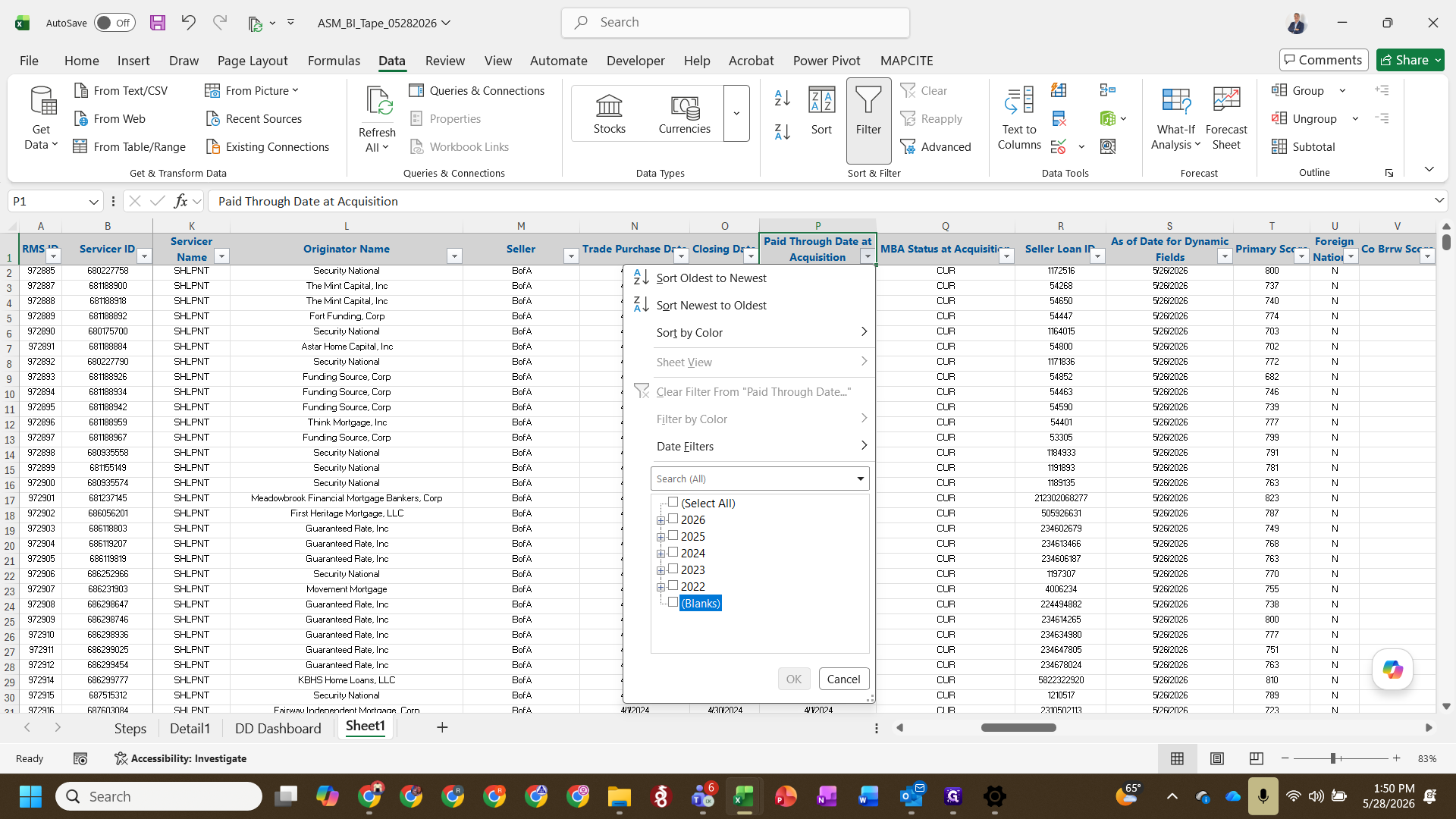 Step #10: Check the Blanks option to filter for loans missing a paid-through date.