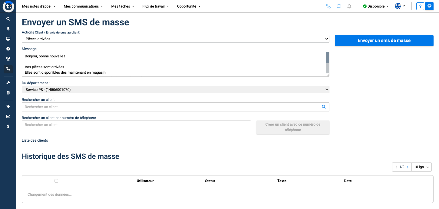 Step #3: Sélectionnez ensuite le SMS que vous désirez envoyer parmi les modèles