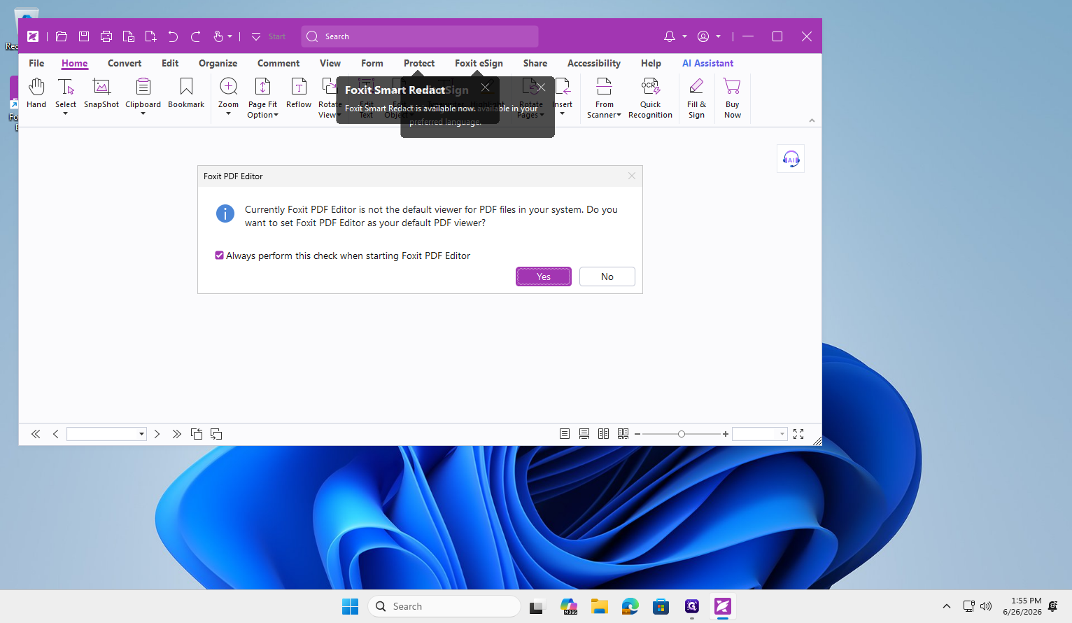 Step #3: Click Yes when the dialog box asks if you want to set the application as the default PDF viewer.