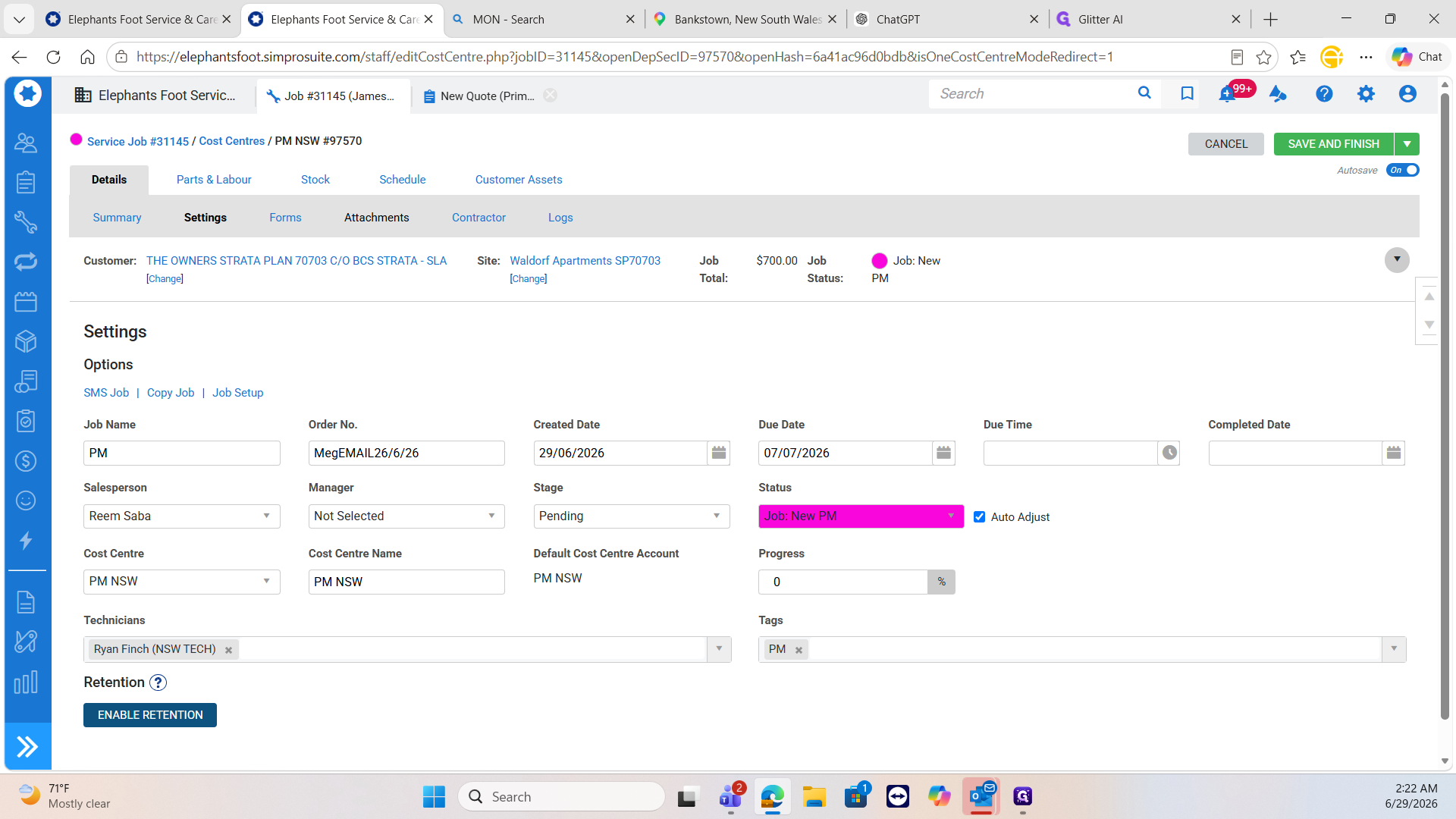 Step #20: Click the Attachments tab to upload and save the client's approval email to the job file.
