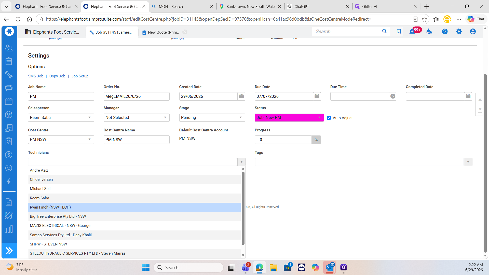 Step #18: Select the assigned technician from the Technicians list.