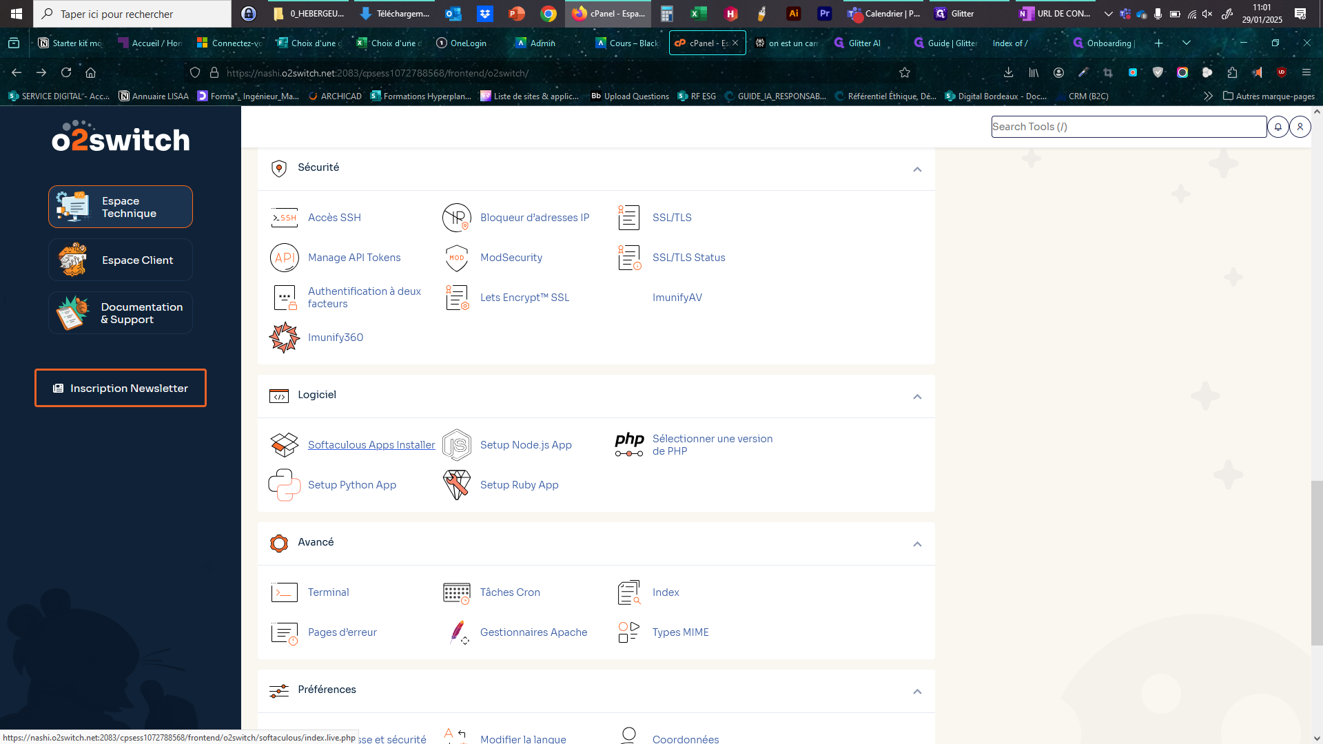 Step #1: Sur l'interface de gestion du cpanel d'O2Switch, se rendre dans la secton "Logiciel" et selectionner "Softaculous Apps Installer"