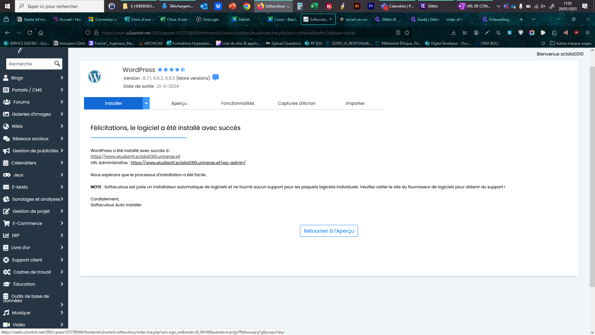 Step #10: Right-click on "https://www.etudiantl.sclsila0310.universe.wf/wp-admin/"