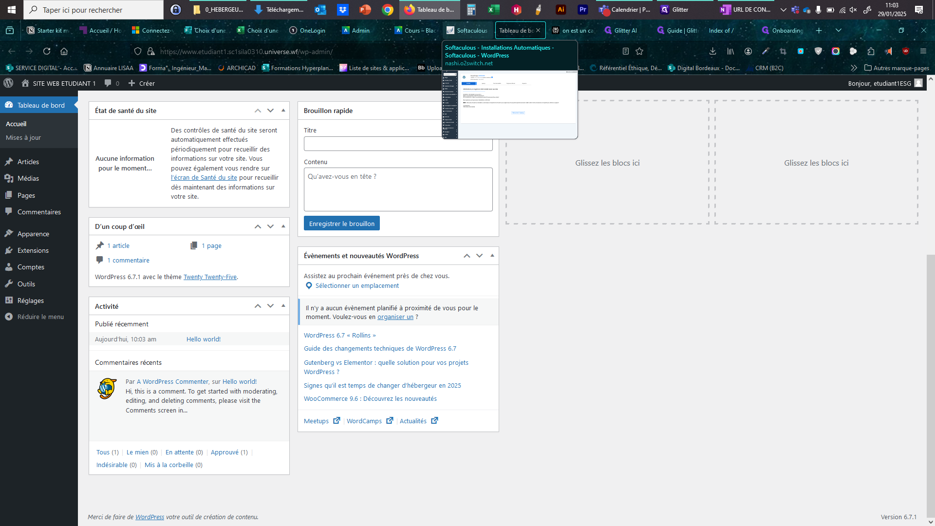 Step #11: Vous êtes connecté à l'espace d'administration du sous domaine etudiant1