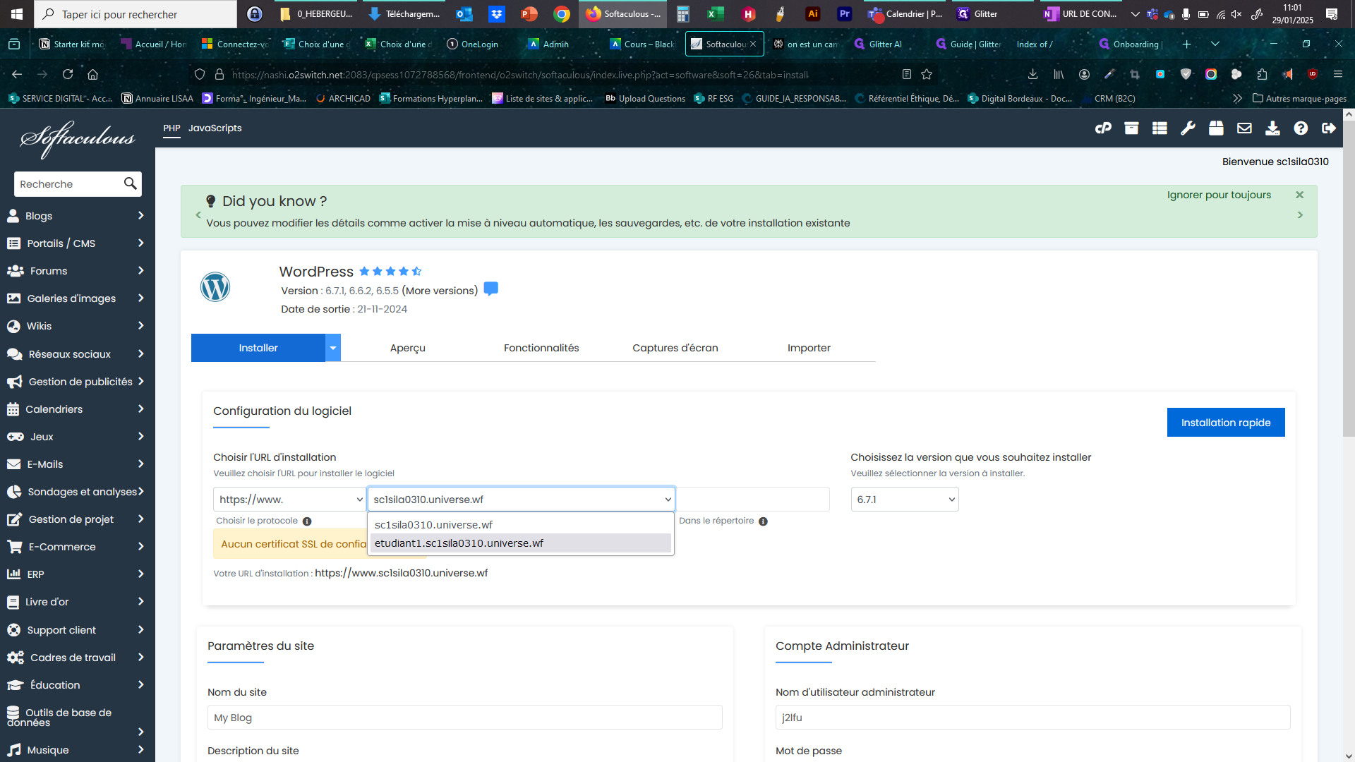 Step #4: Sélectionner le sous-domaine voulu pour installer WP