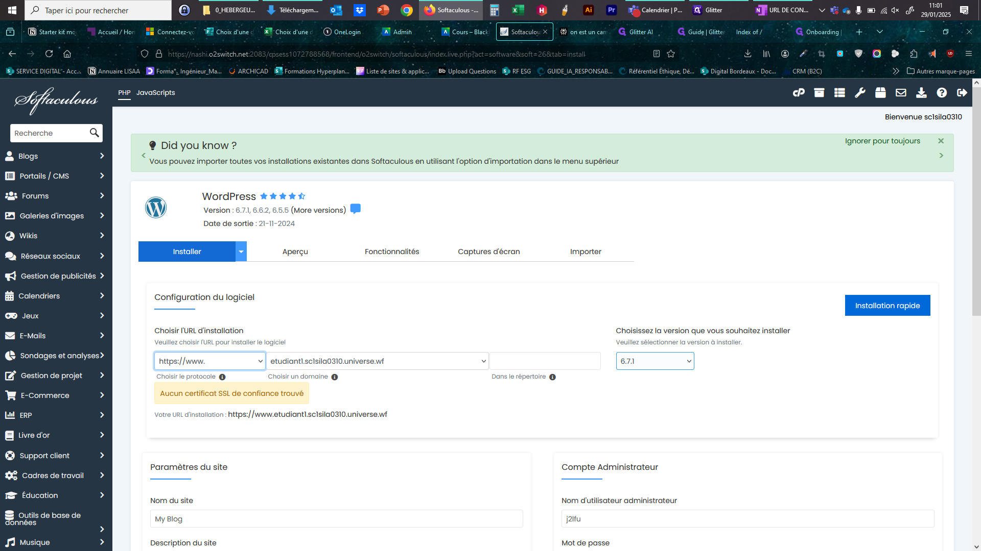 Step #5: Vérifiez la version sinon d'office c'est la dernière version. (utile pour des transferts de site sur lesquels les MAJ ne seraient pas faîtes)
