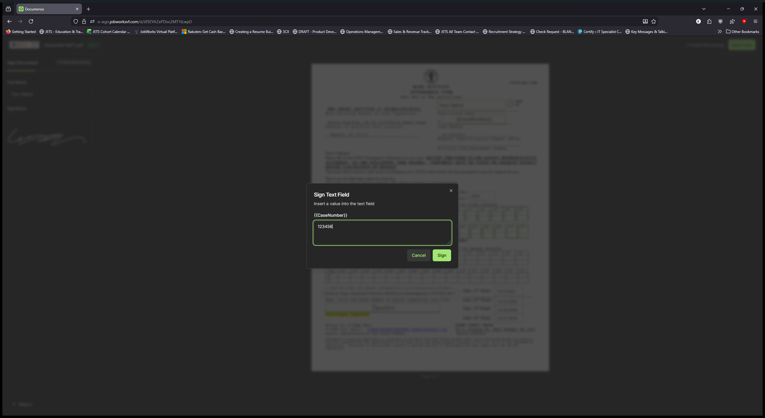 Step #5: Click on "Sign"