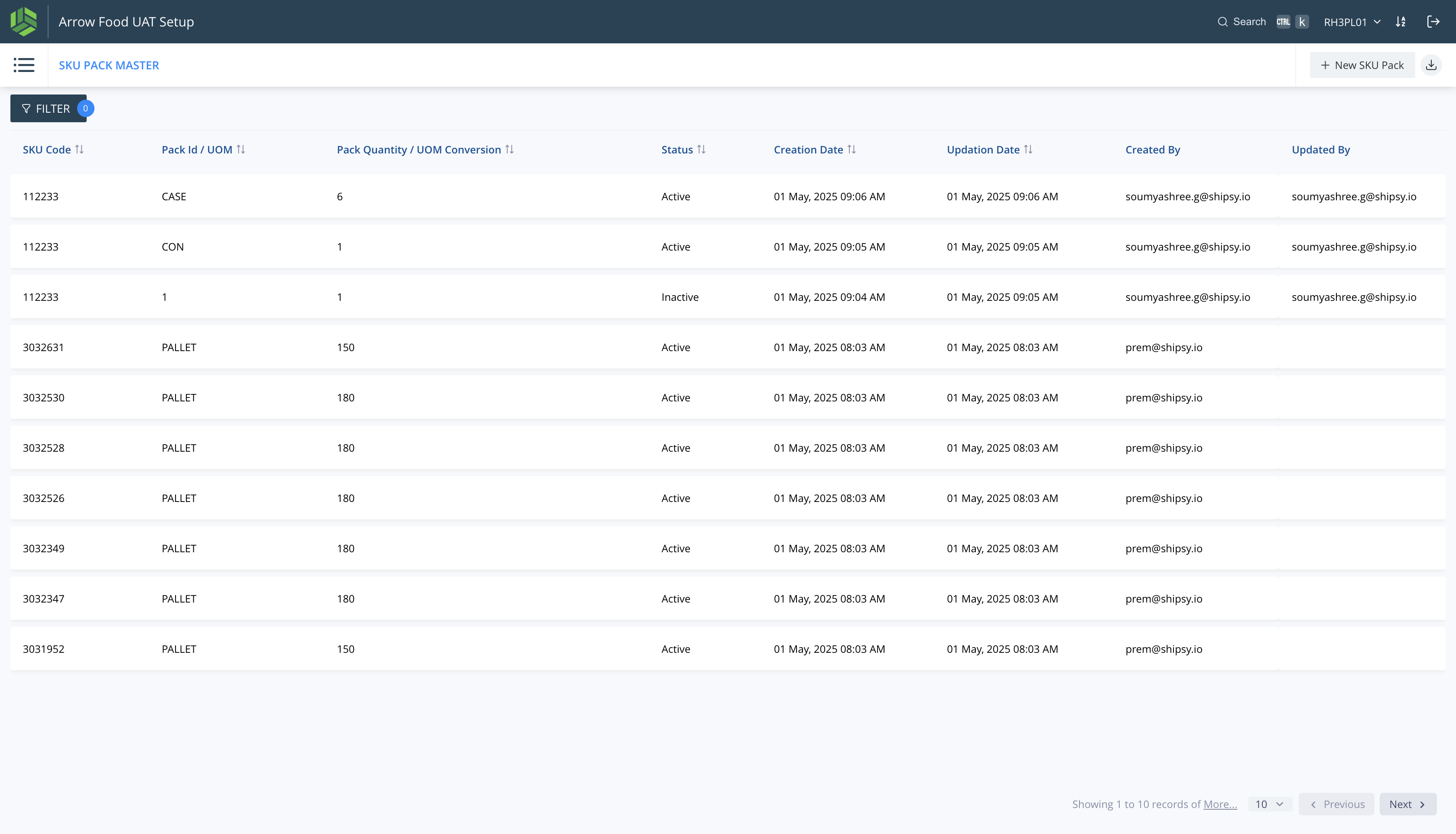 Step #2: Click on "+ New SKU Pack" 