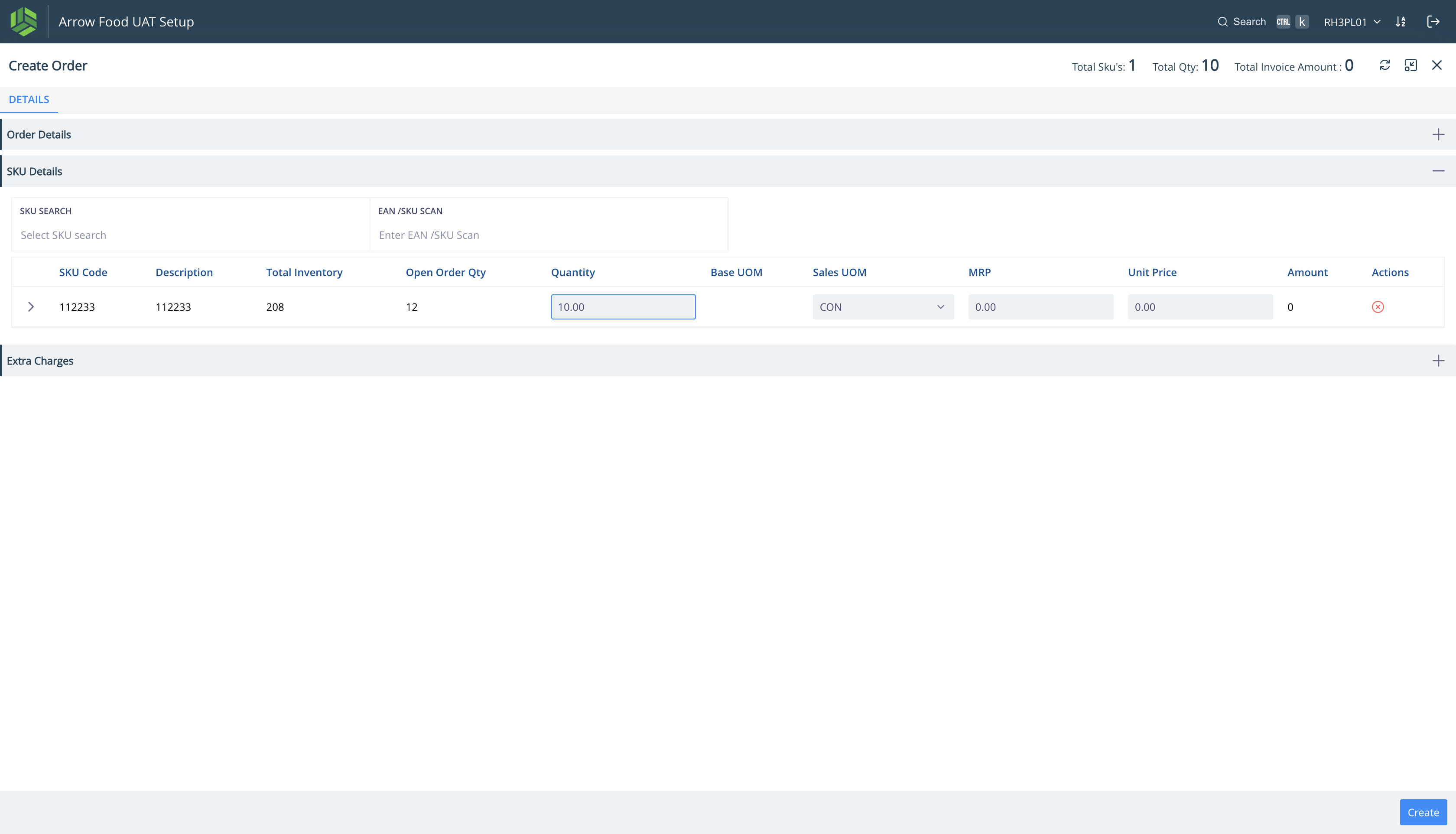 Step #16: Add Quantity for the SKU. Click on "Create".