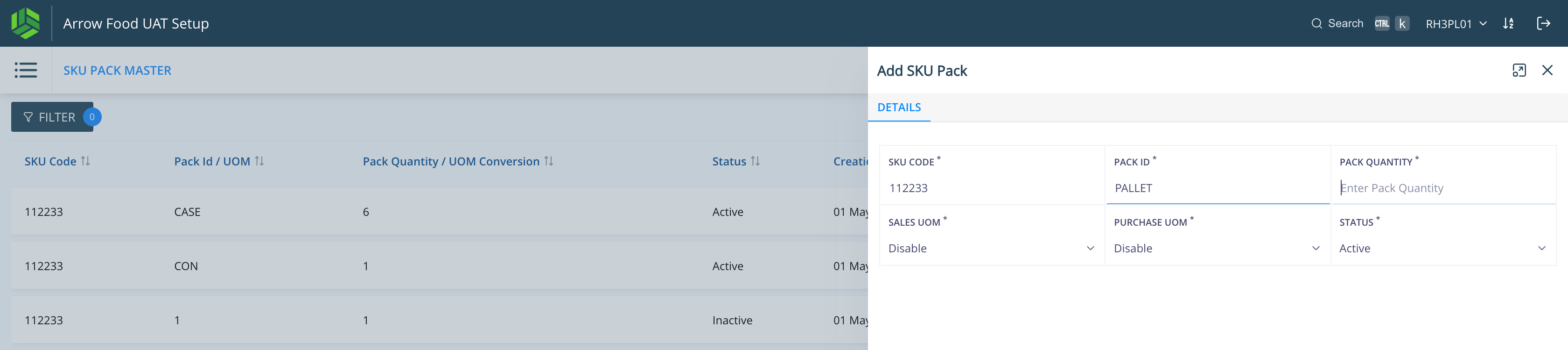 Step #4: Add PACK ID and quantity to be packed with this PACK ID.