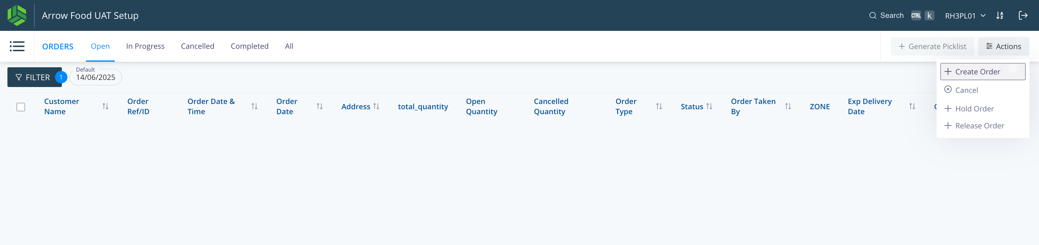 Step #10: Click on "Actions" and click on "Create Order".