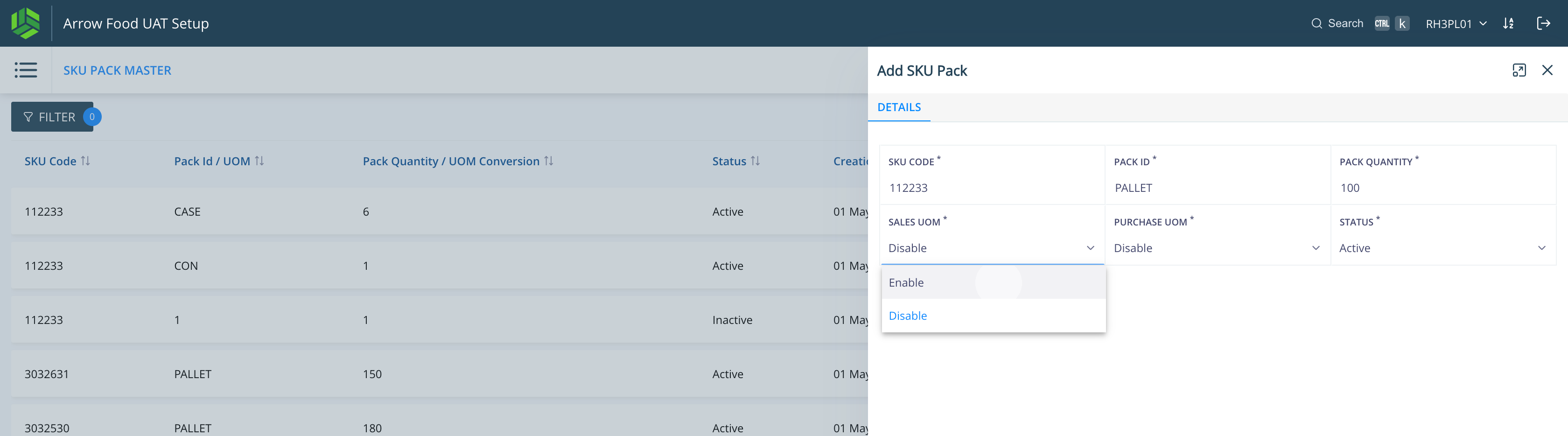 Step #5: Enable SALES UOM to used this Pack ID while order creation. 