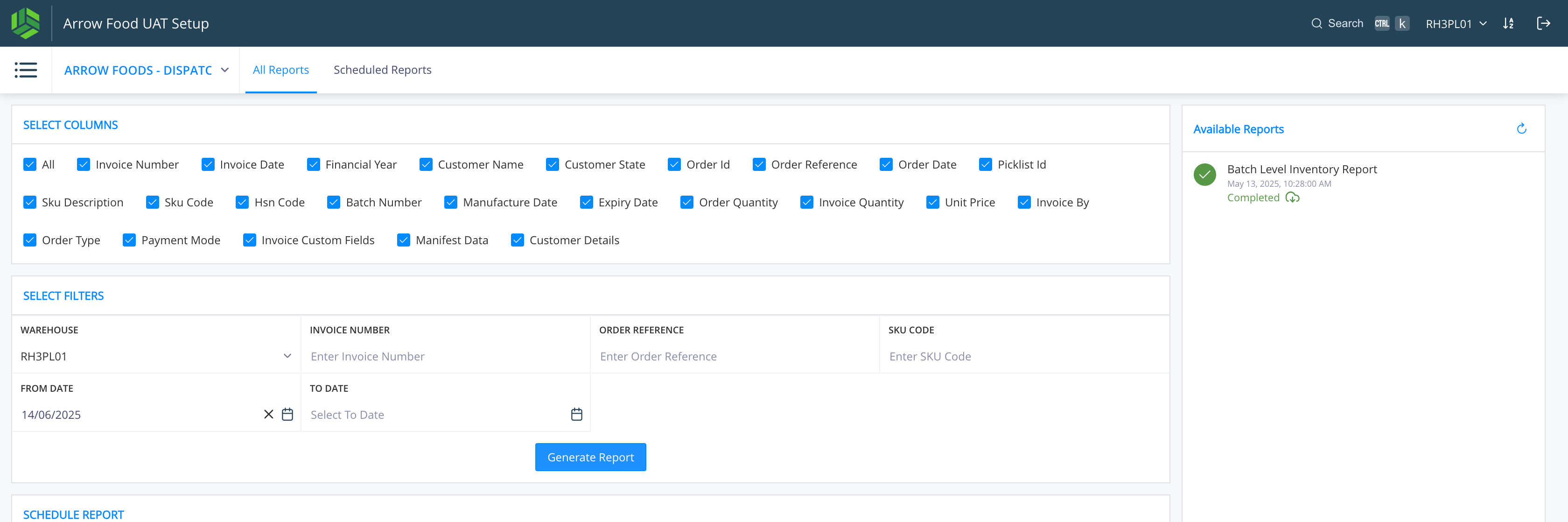 Step #47: Select the filters necessary. For example "FROM DATE" . Click on "Generate Report"