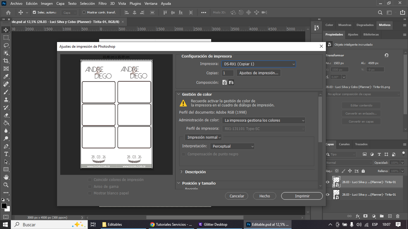 Step #6: En el panel de la derecha, ajusta la posición del diseño modificando los valores del eje X y el eje Y hasta que los marcos queden perfectamente acomodados en la vista previa.