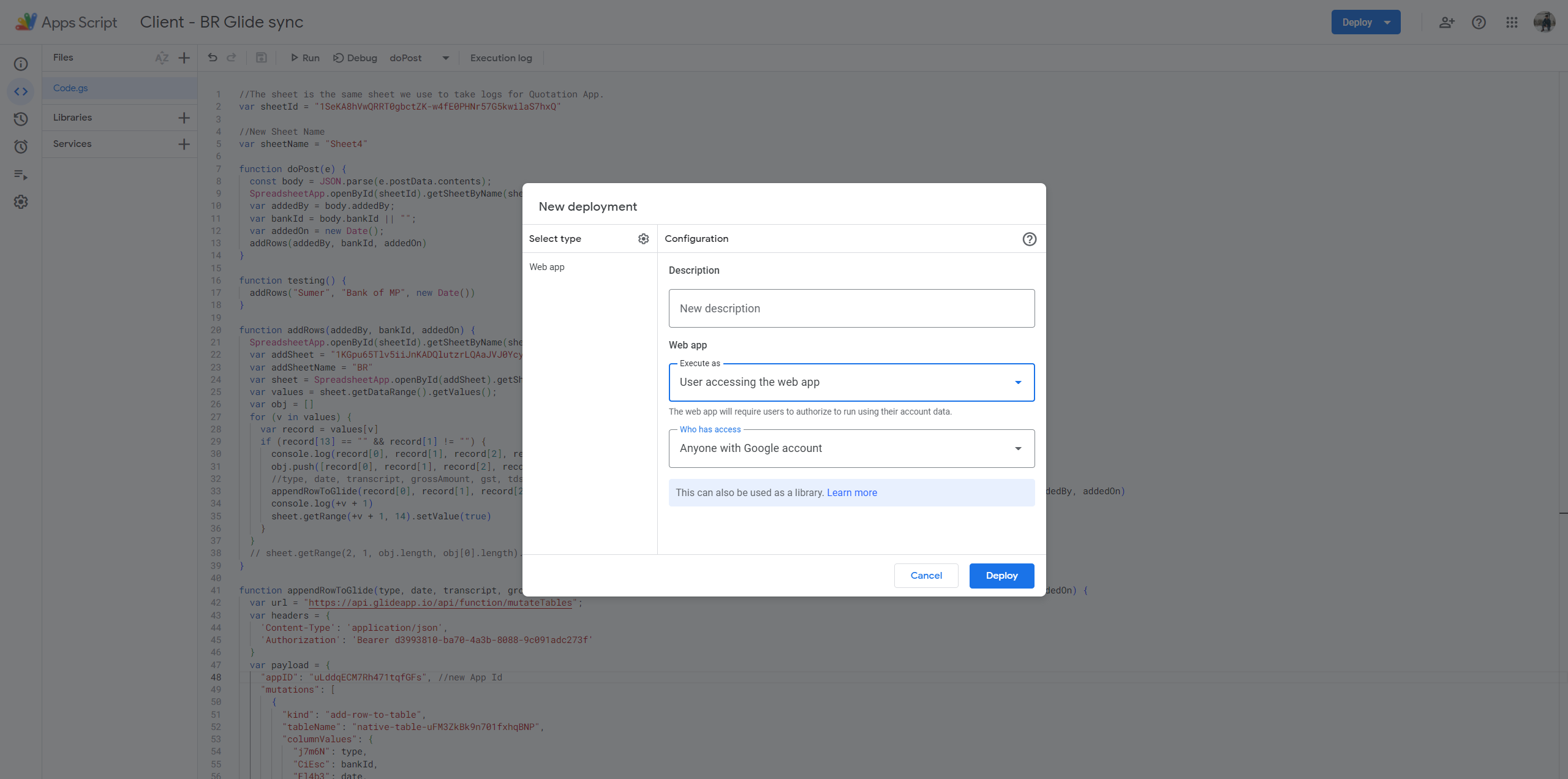 Step #65: Under who has access, change to "Anyone with Google account"