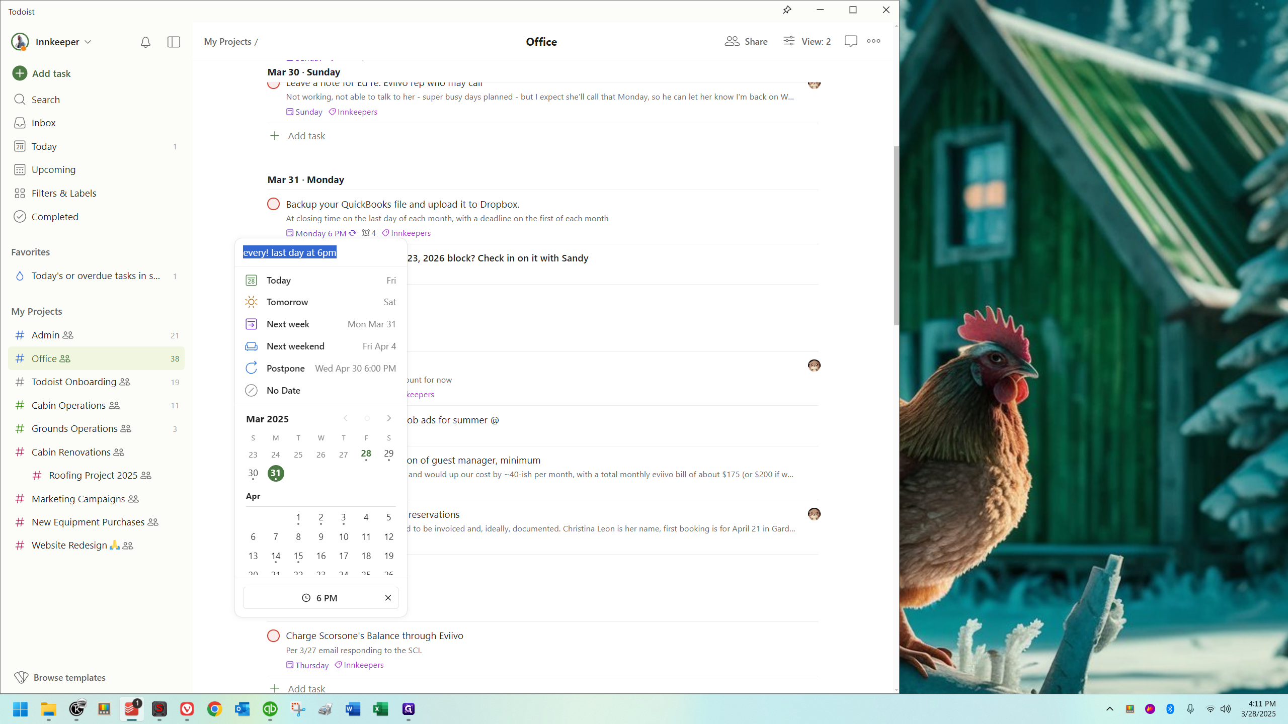 Step #3: If I click the time, like I just did, this pops up, showing I've typed "every! last day at 6 pm"
