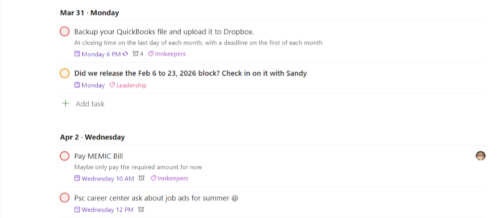 Step #1: I'll use the March 31st task for backing up the QuickBooks file as an example.