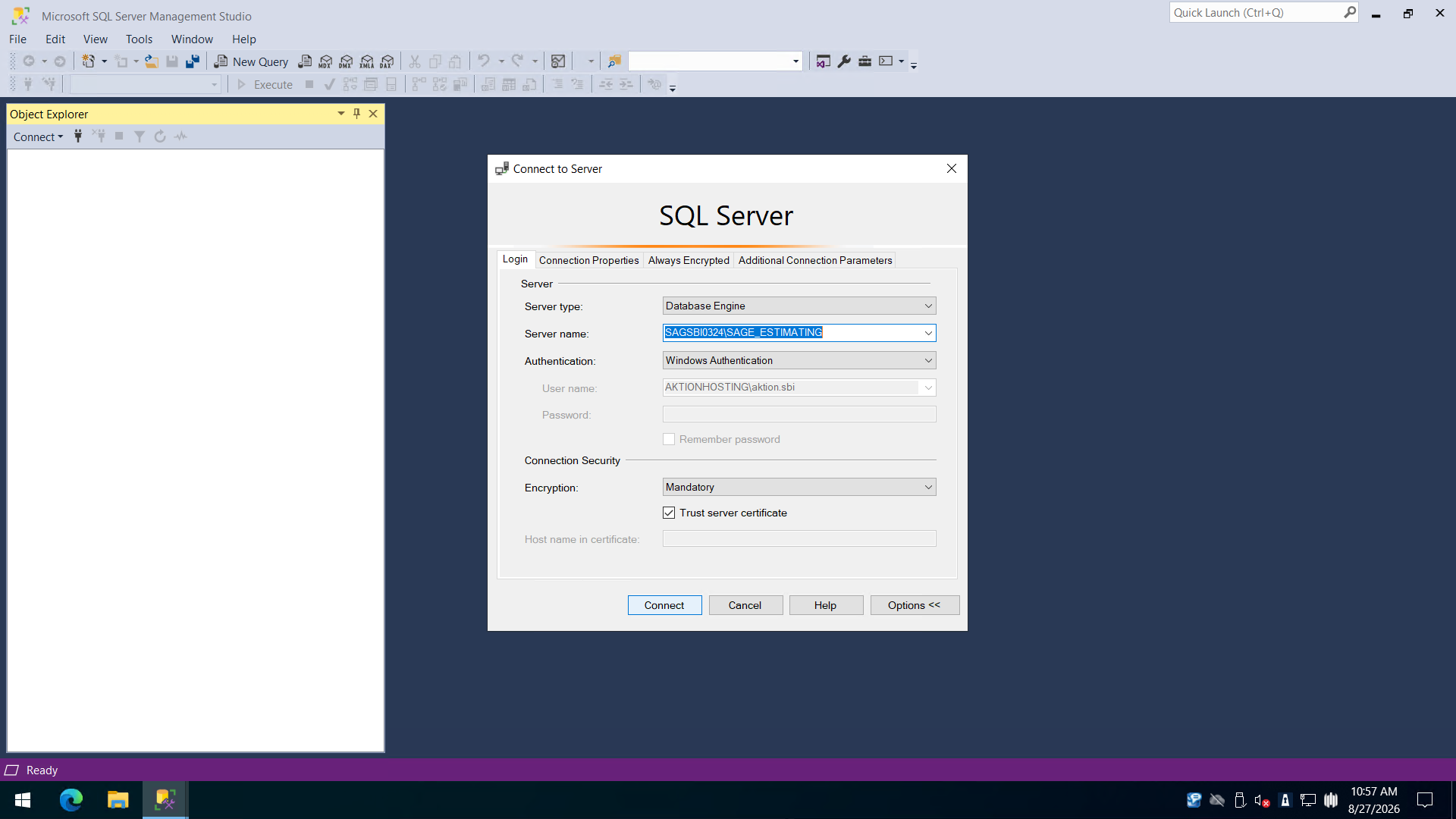 Step #5: Click Connect to establish the server connection.