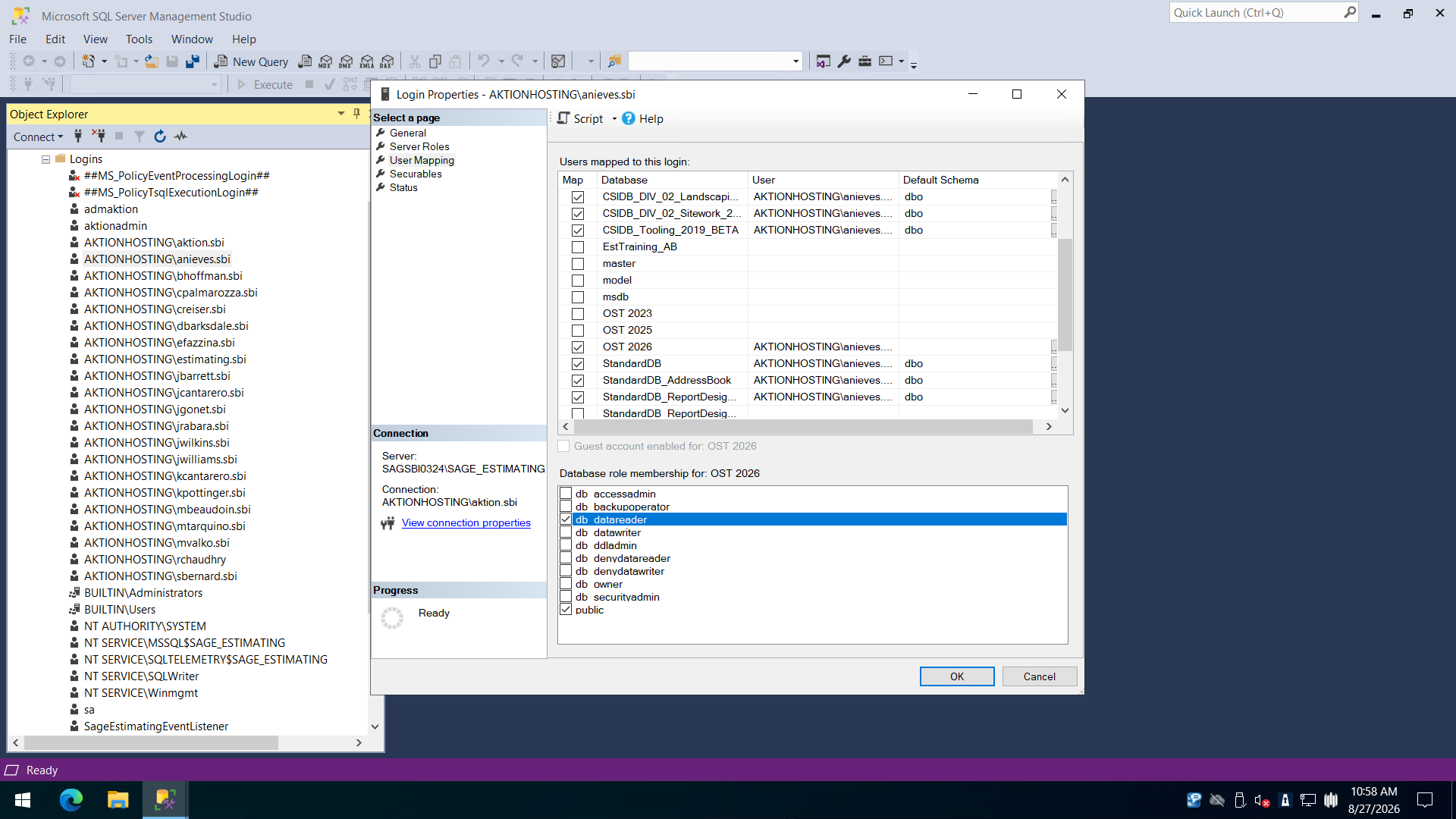 Step #13: Click the db_datawriter checkbox under Database role membership.