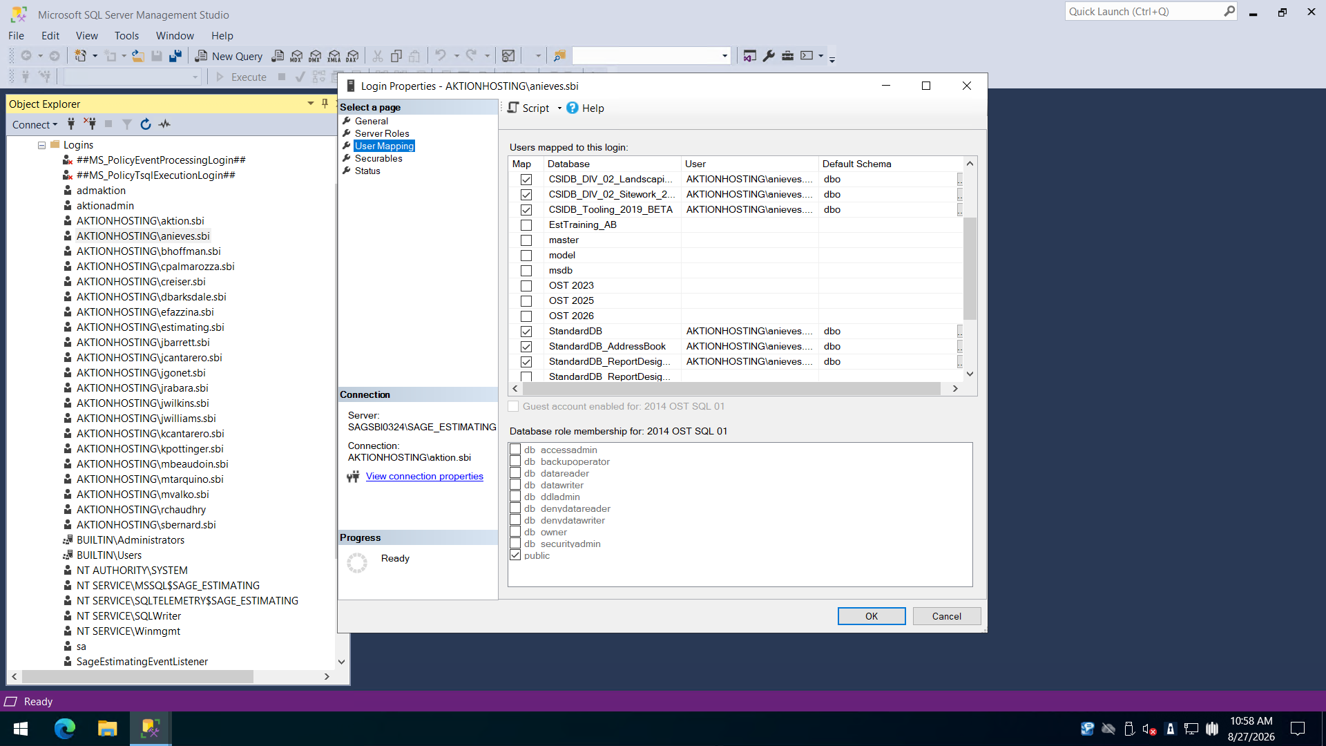 Step #11: Click the Map checkbox for the target database in the Users mapped to this login list.