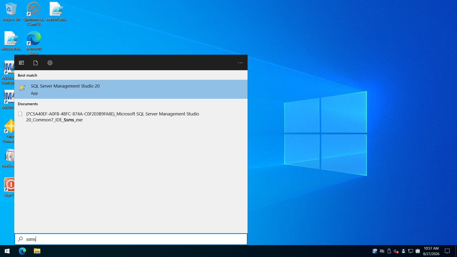 Step #2: Click SQL Server Management Studio in the Start menu.