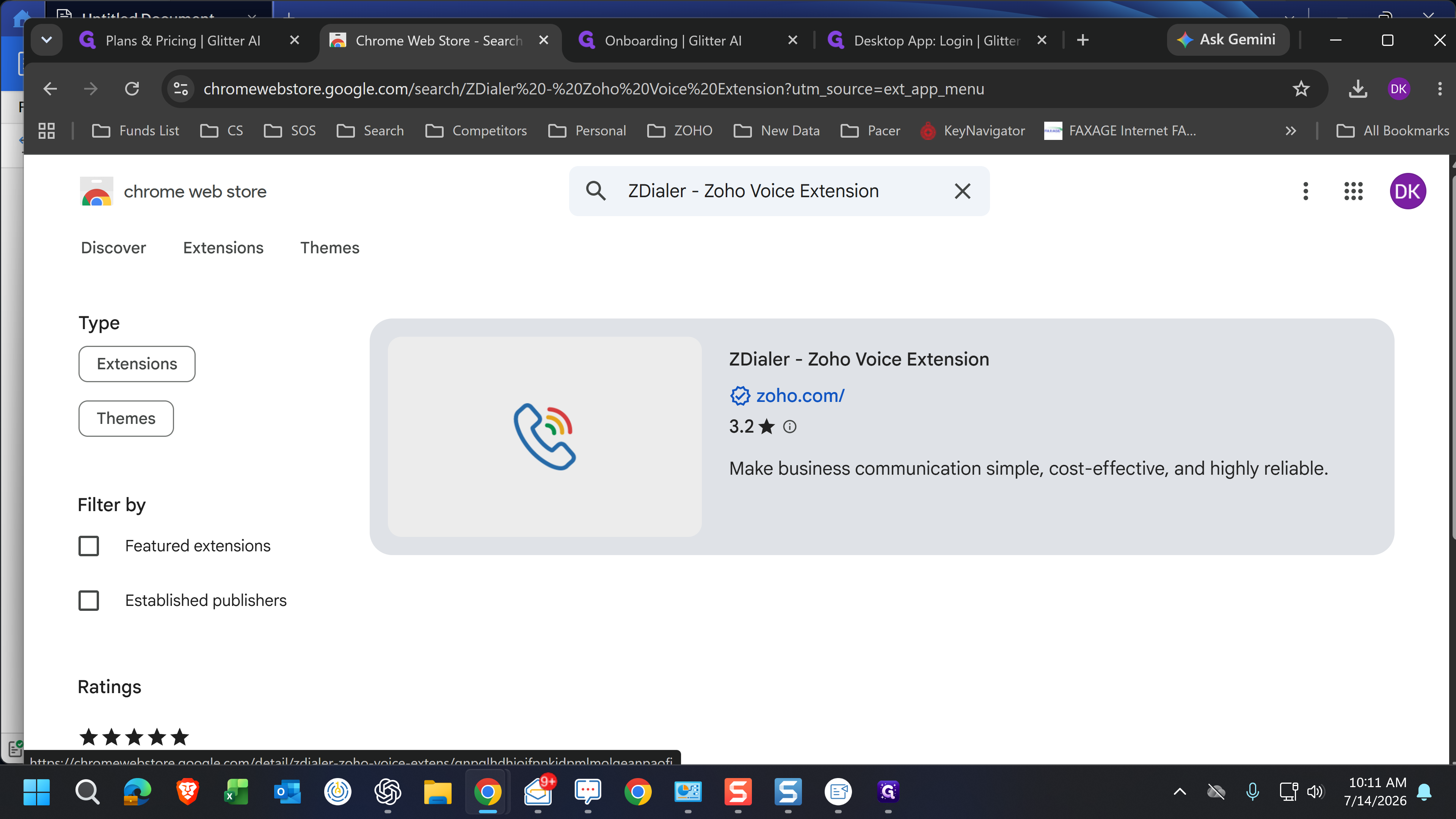 Step #3: Select the ZDialer - Zoho Voice Extension from the search results.