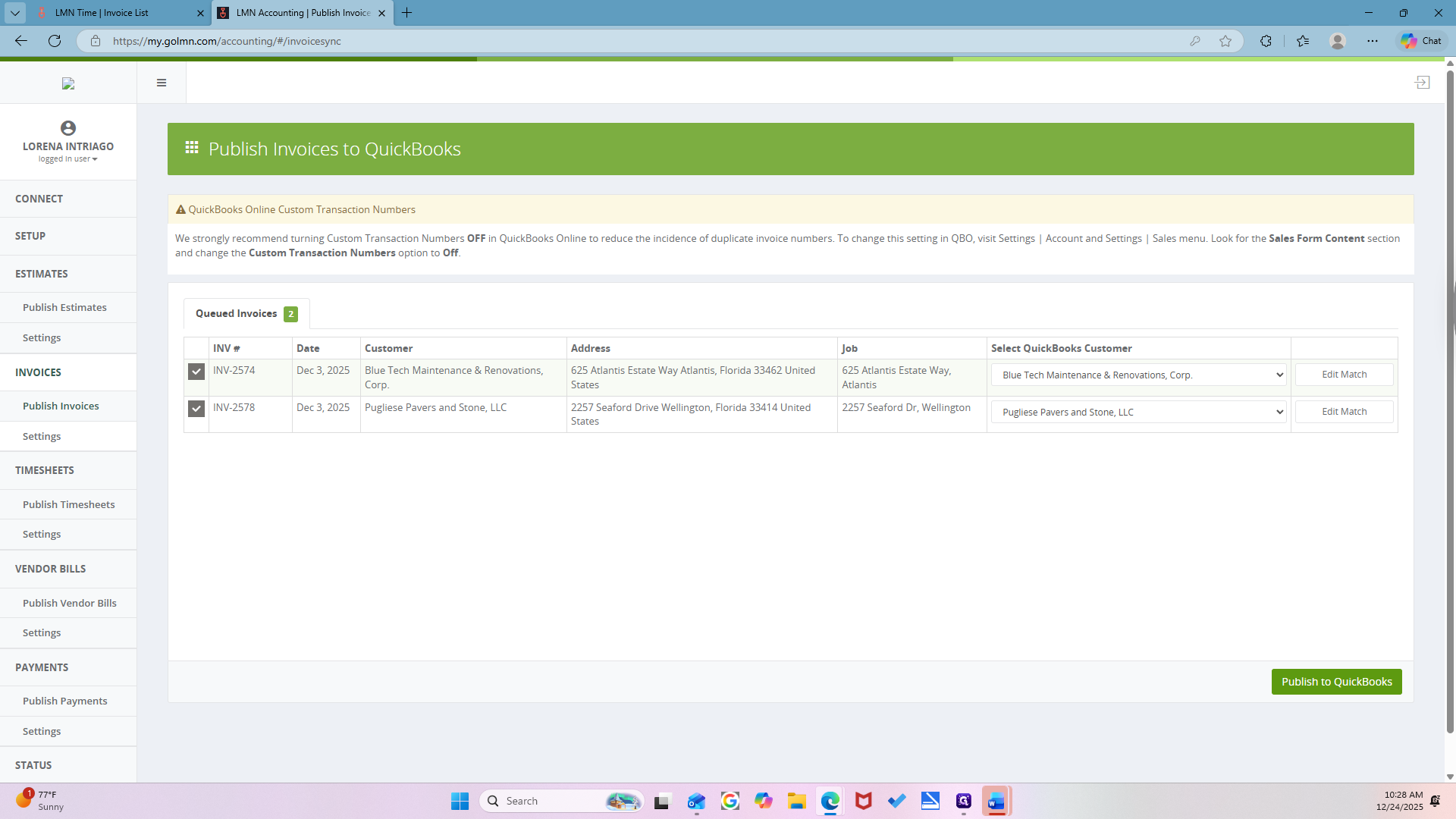 Step #33: Click on "Publish to QuickBooks"