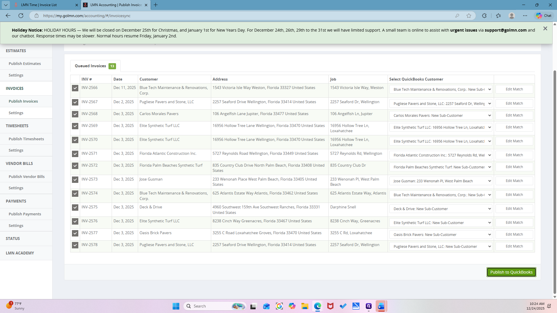 Step #22: Click on "Publish to QuickBooks"