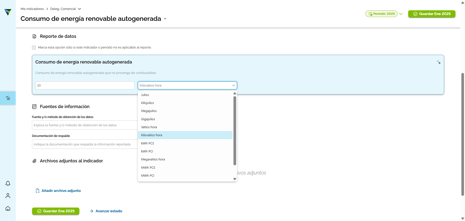 Step #5: Una vez seleccionado el indicador, completa los datos correspondientes. En la siguiente imagen se puede visualizar un ejemplo.