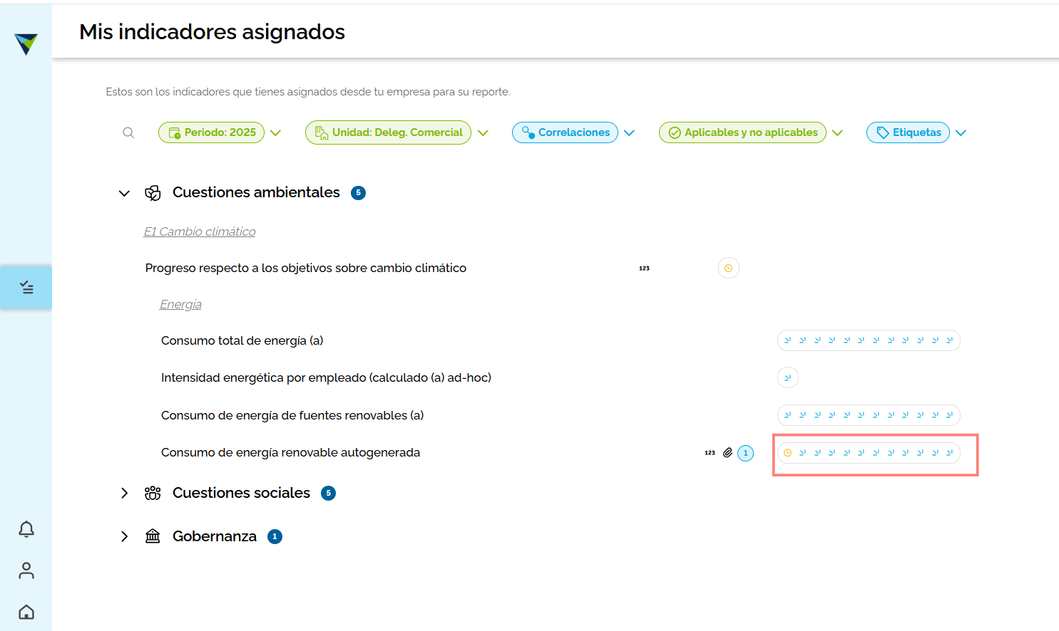 Step #4: Selecciona, de la lista de indicadores asignados, el indicador que desees completar. Este tendrá el estado "Nuevo".