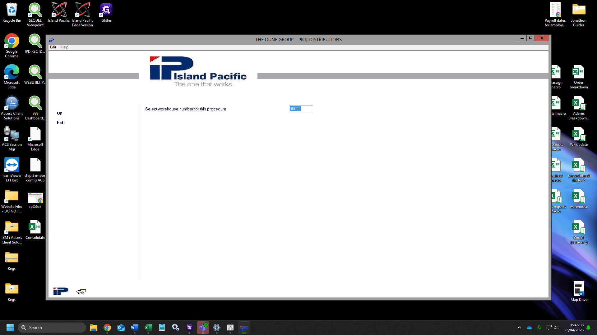 Step #78: Click the select warehouse number for this procedure box and type "00999" then press "Enter"