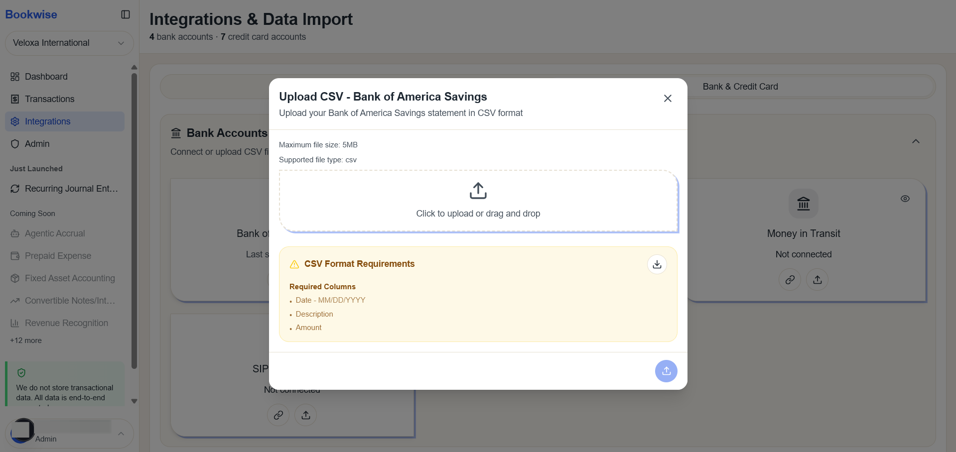 Step #2: Click on the Download Sample CSV button to download the sample transactions file.