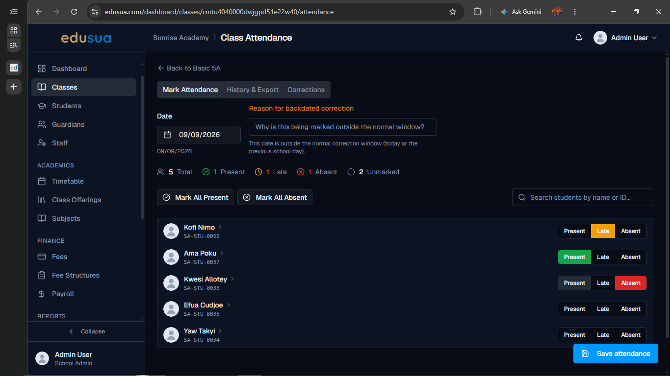 Step #14: Click Present to adjust the status as needed.