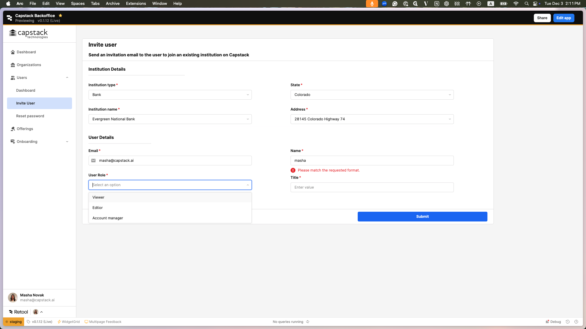 Step #8: Choose role for the user