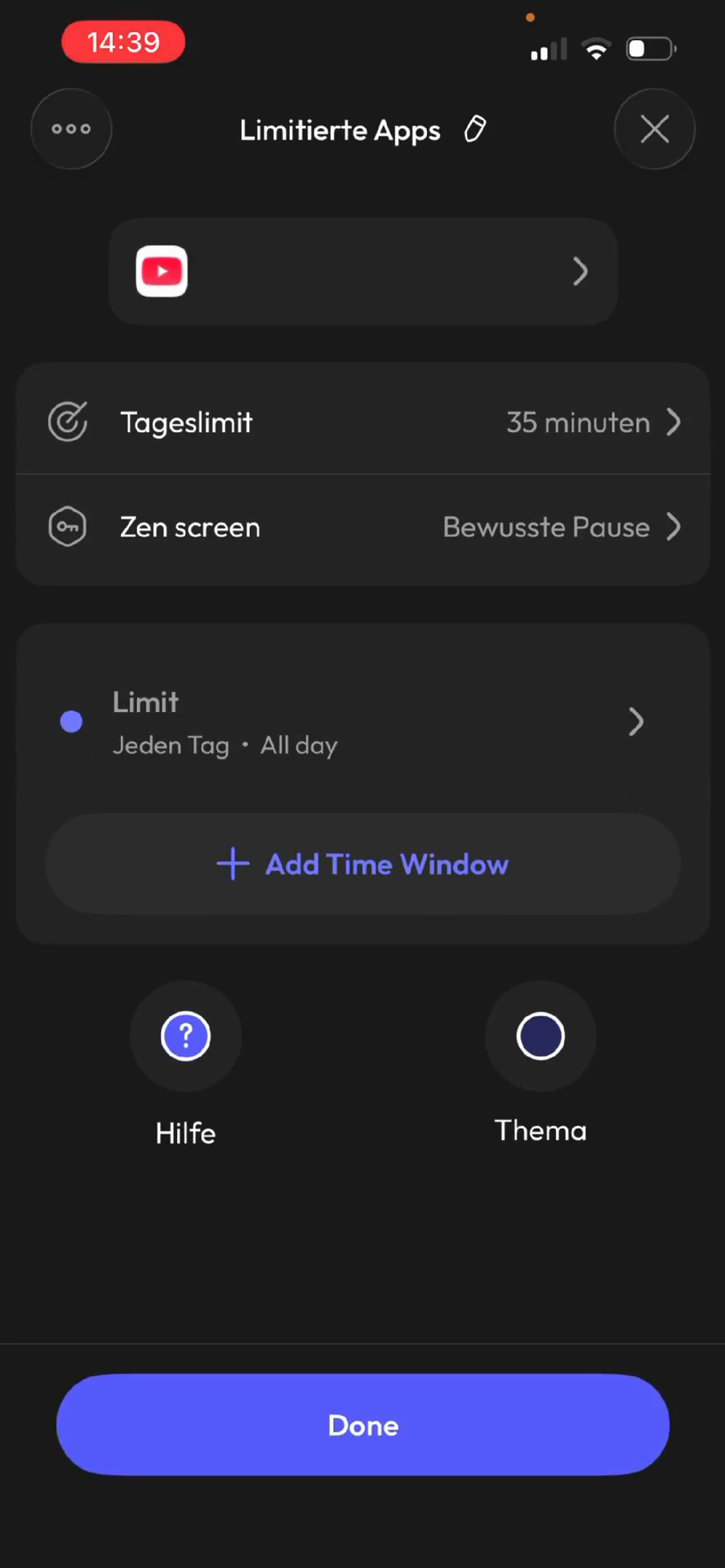 Step #3: Tippe auf die Gruppe Limitierte Apps, um die Tageslimits einzustellen.