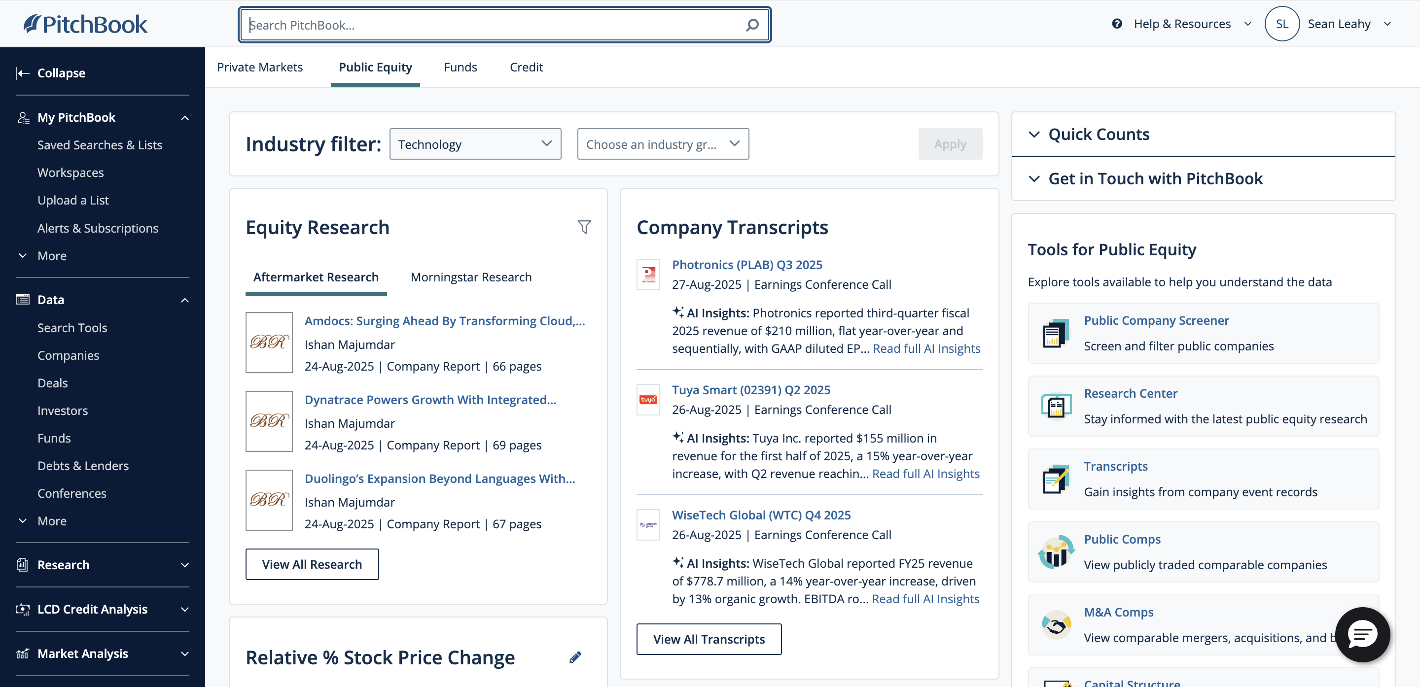 Step #2: Click on "Search PitchBook ..."
