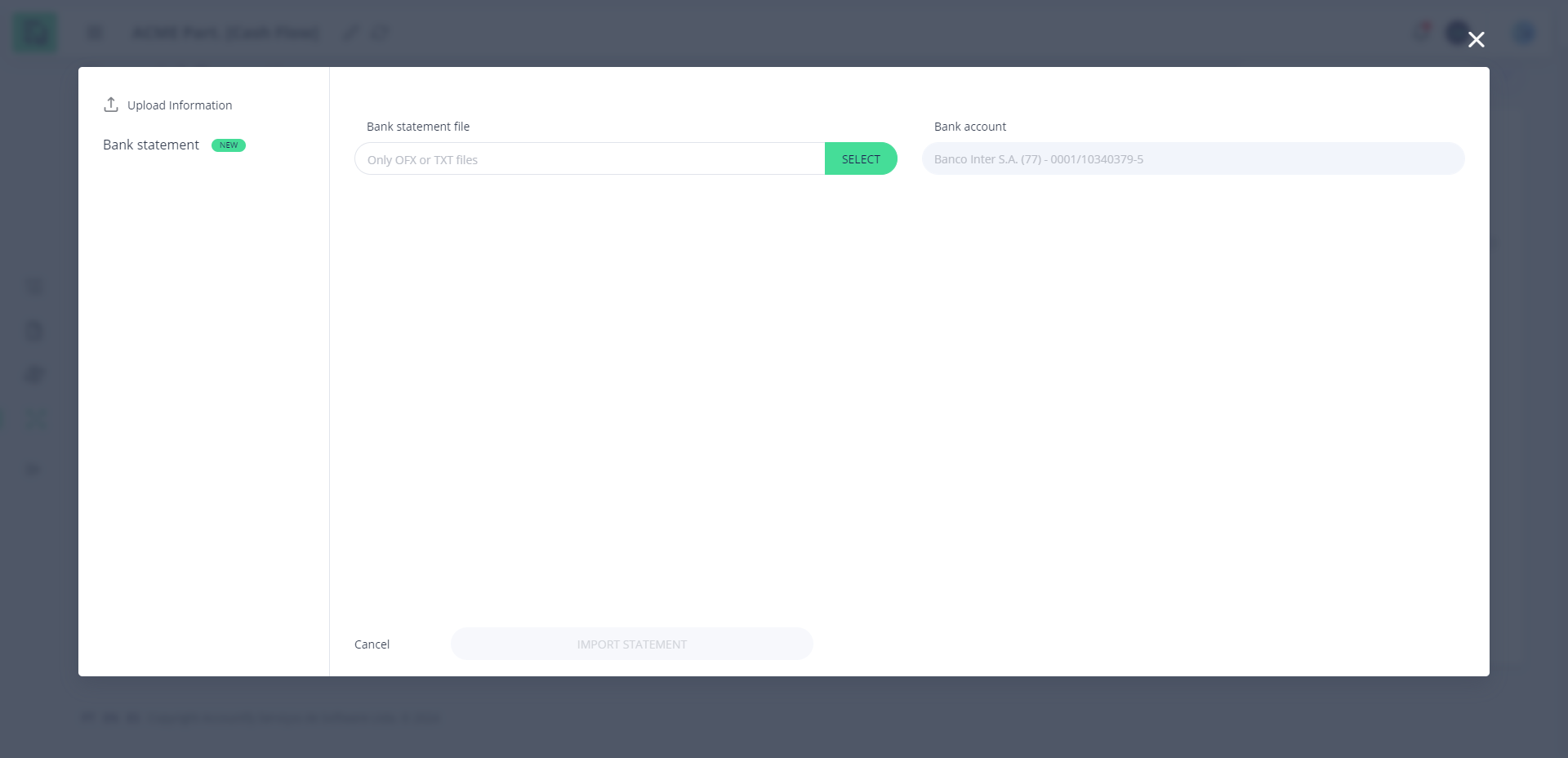 Step #10: Modal de upload de Extrato Bancário OFX ou CSV