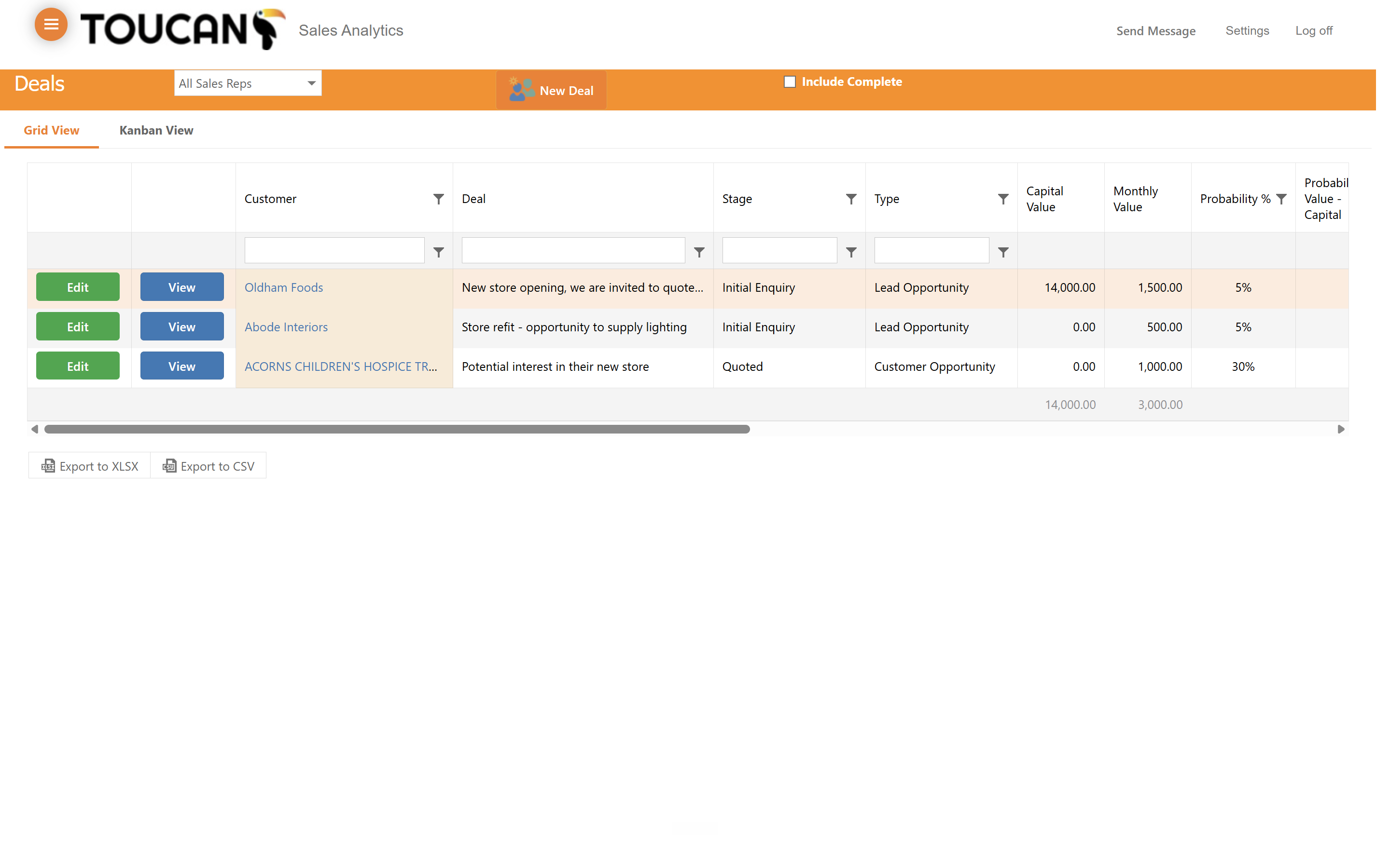 Step #1: Click Grid View to display your pipeline as a sortable data table.
