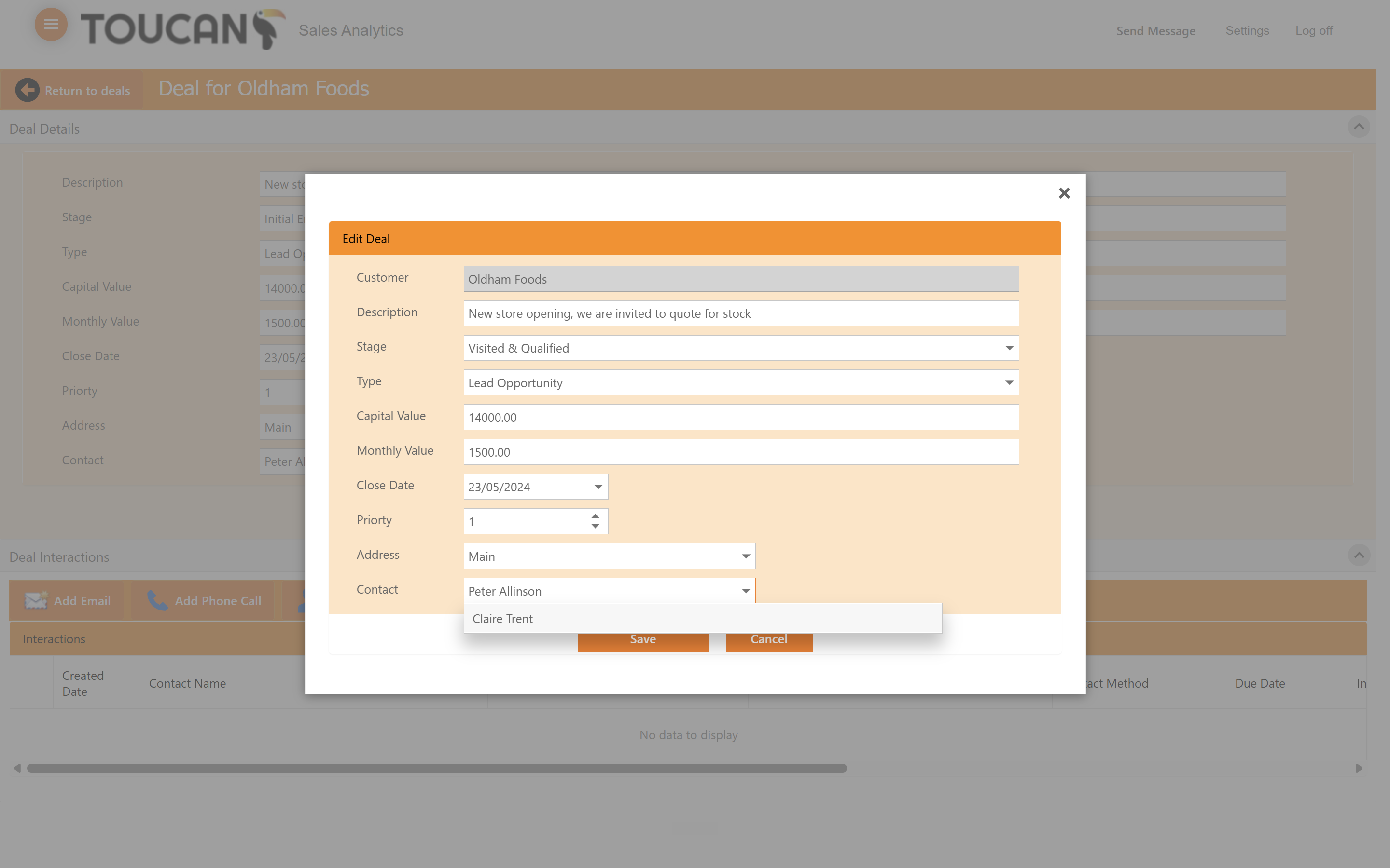 Step #7: Click the Contact dropdown menu to assign a different team member to the deal.