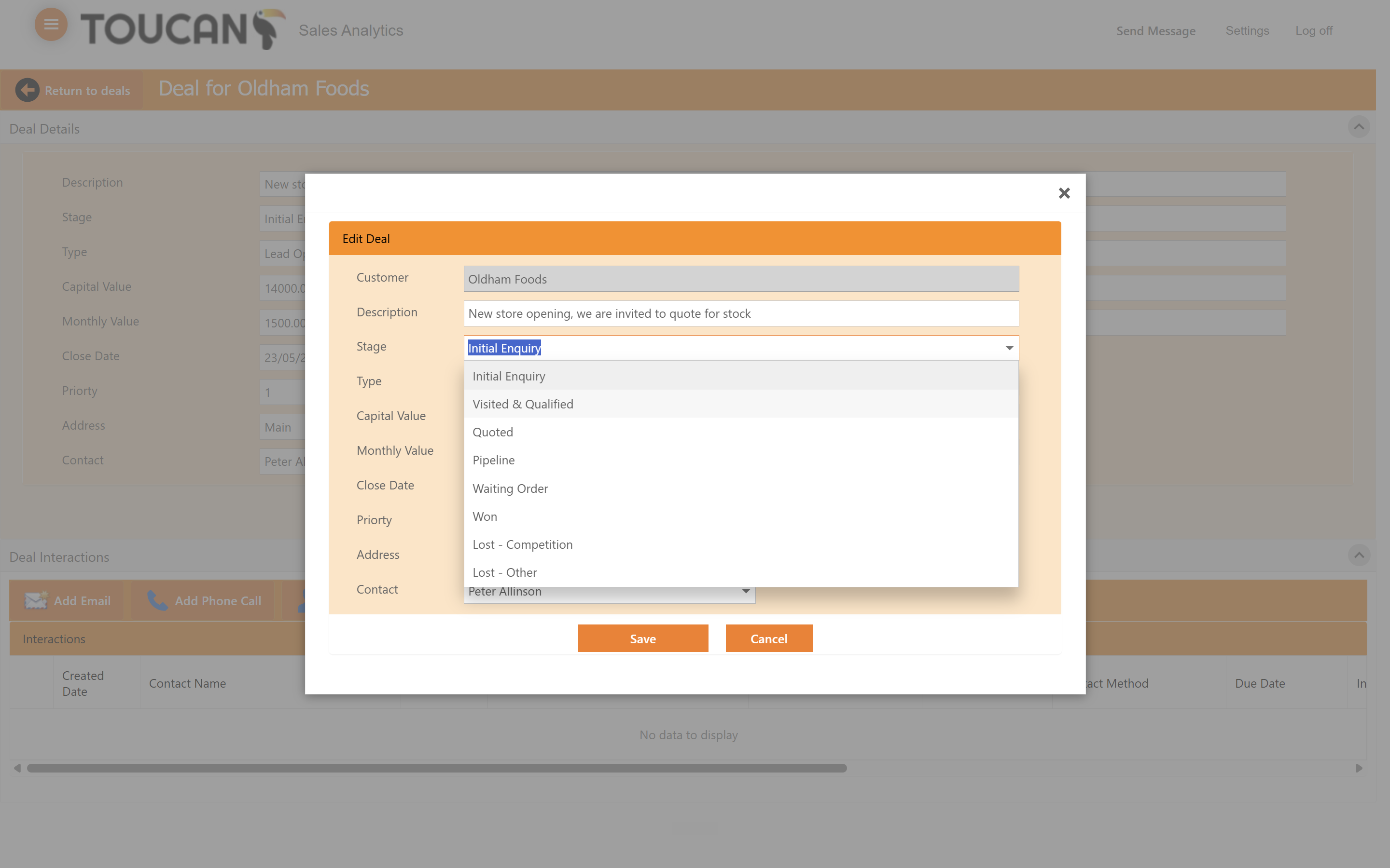 Step #6: Click the Stage dropdown menu and select the updated pipeline stage.