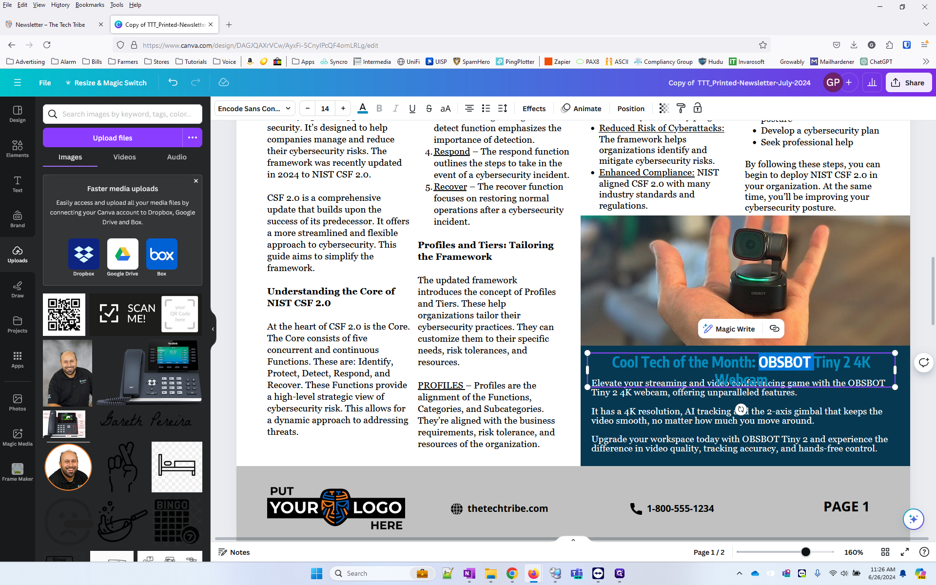 Step #43: Add "Cool Tech of the Month: " and then underline just that part. Make the font for the header a bit smaller if needed to fit on 1 line.