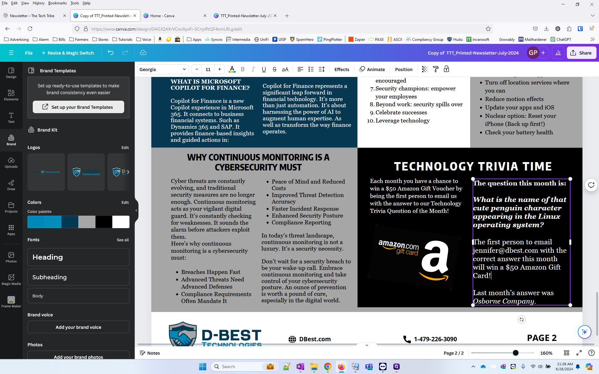Step #60: With this text: "The first person to email jennifer@dbest.com with the correct answer this month will win a $50 Amazon Gift Card!". Then remove the answer line "Last month's answer was ________."