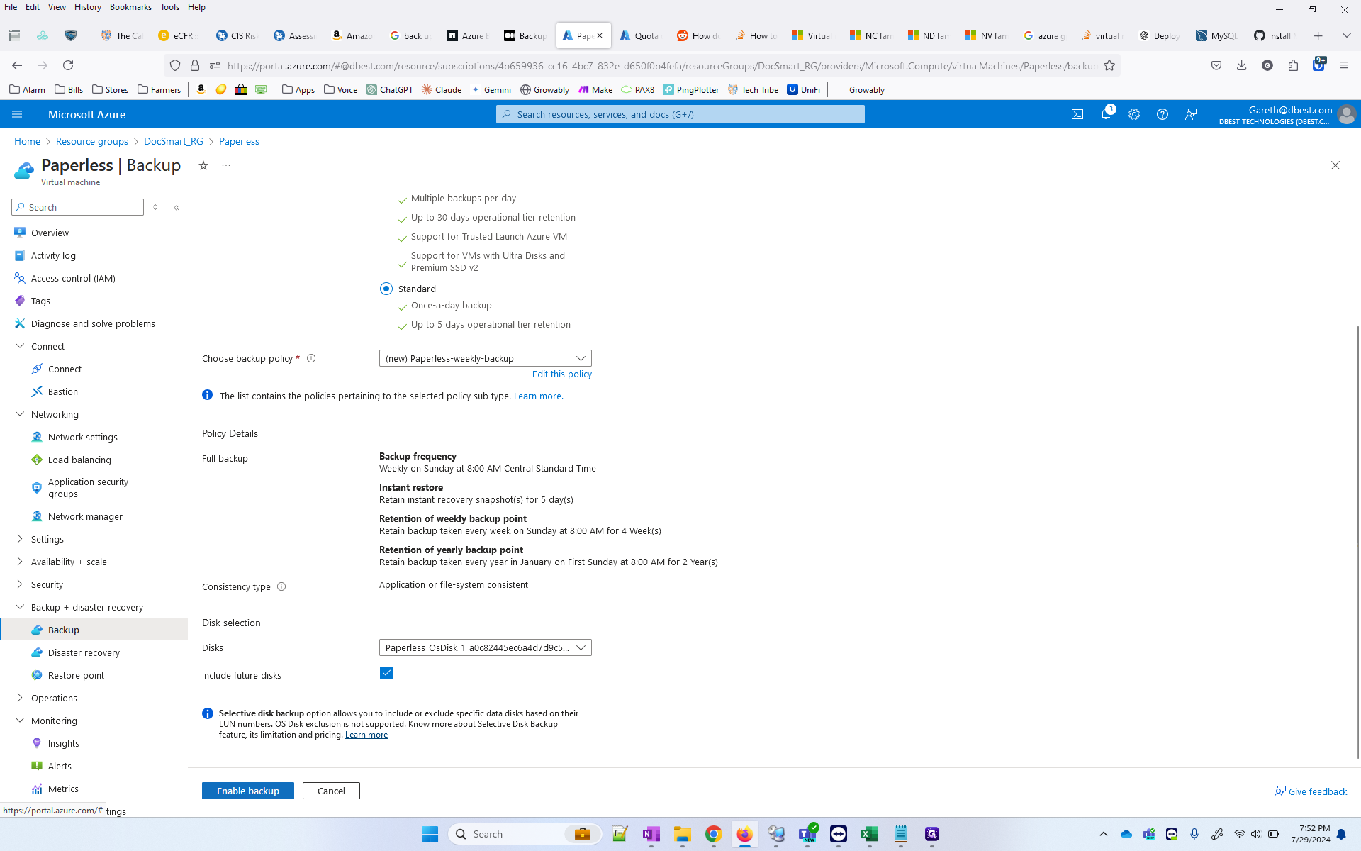 Step #15: Click on "Enable backup"