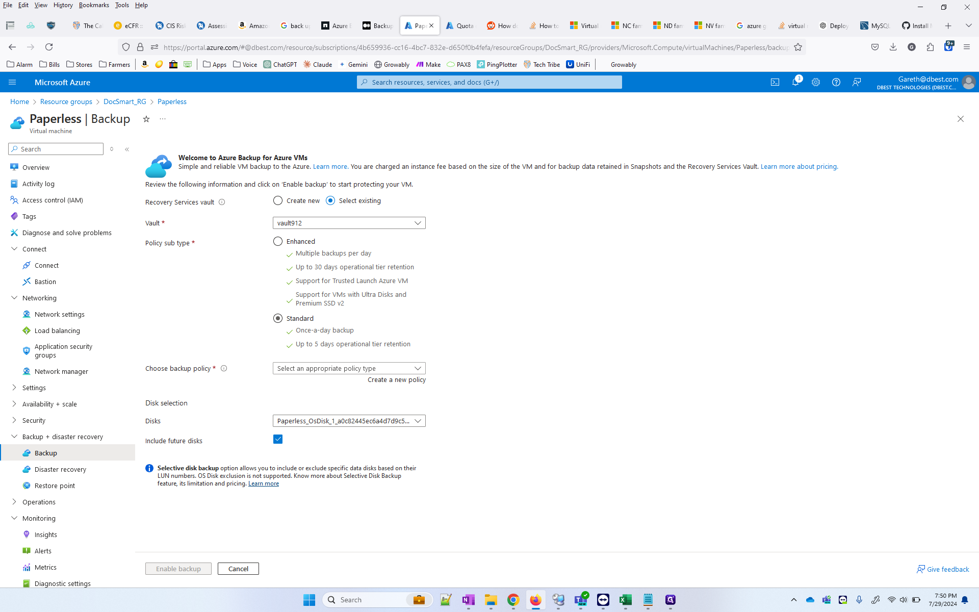 Step #5: We can choose a standard backup policy.
