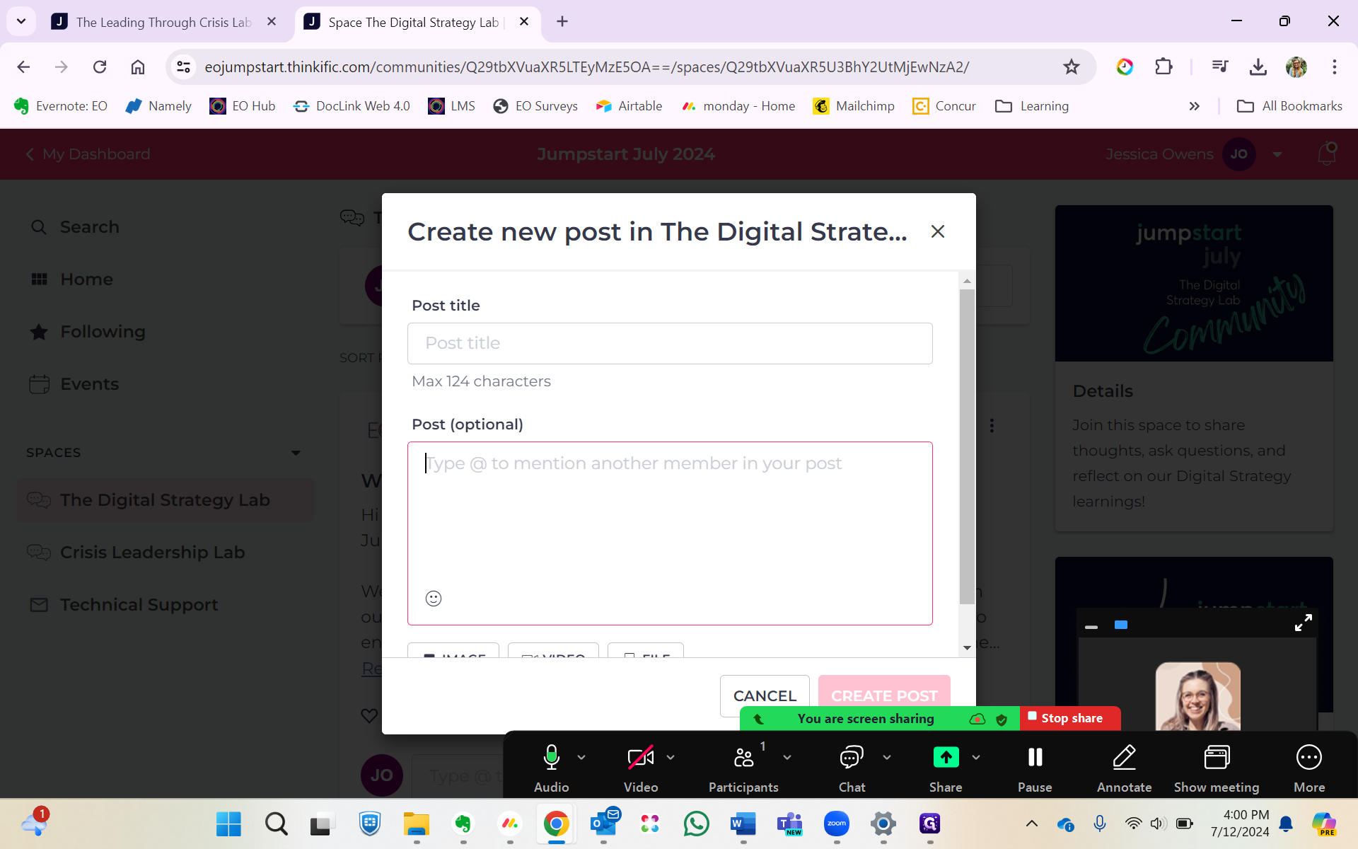Step #10: Click on the field under "Post (Optional)" to share a brand new post.